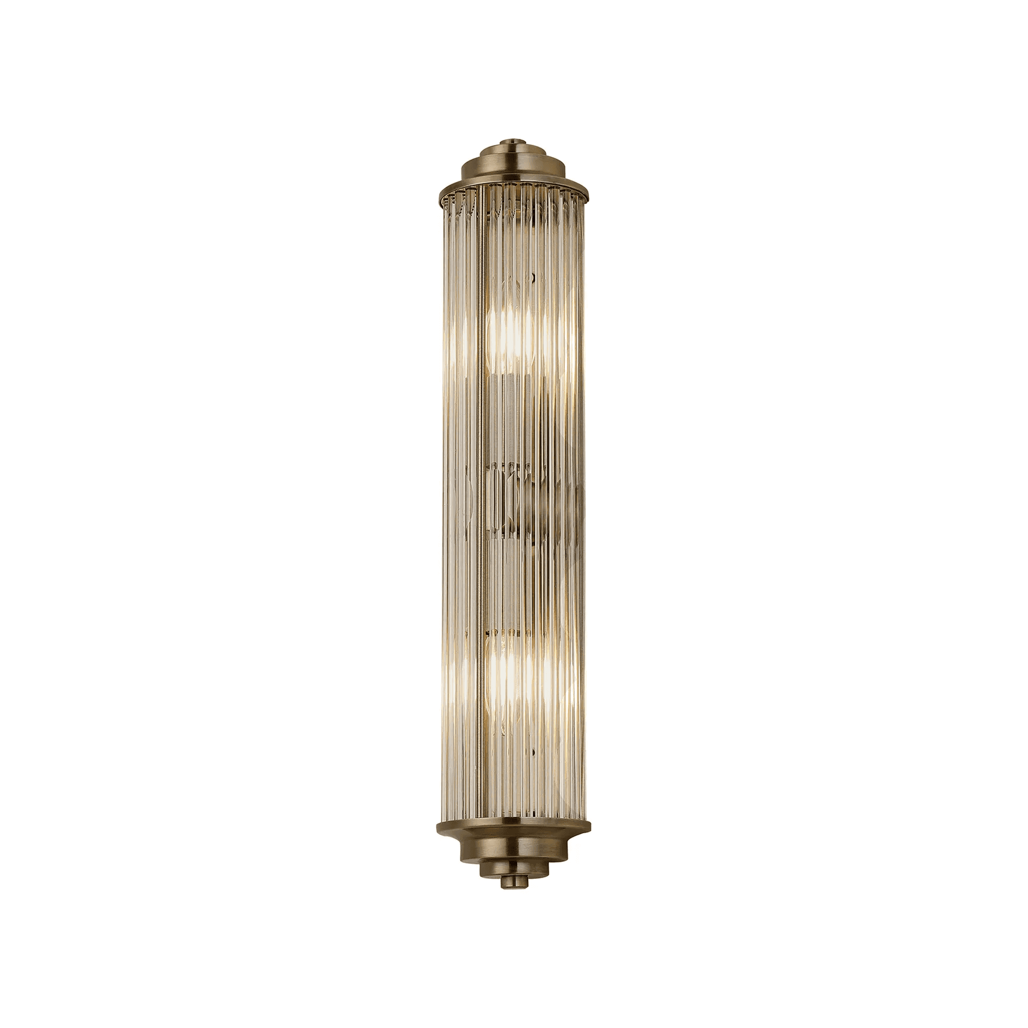 Fabula Wedgewood 2 Light Glass Rod E14 IP44 - Antique Brass & Clear Glass