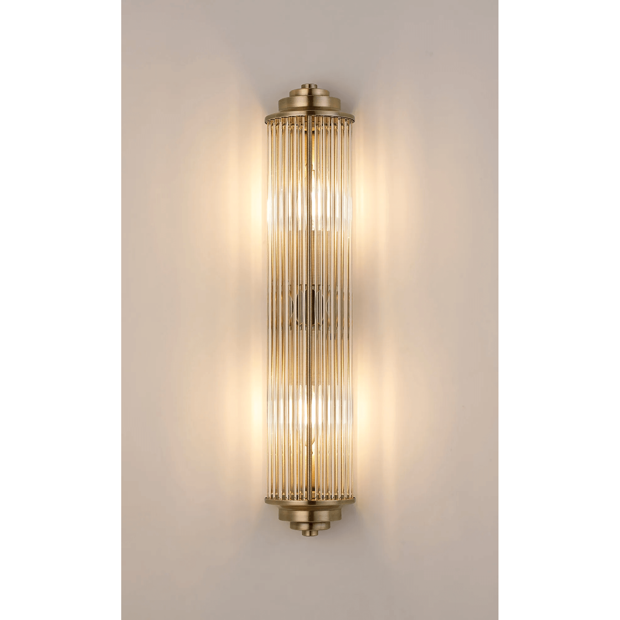 Fabula Wedgewood 2 Light Glass Rod E14 IP44 - Antique Brass & Clear Glass