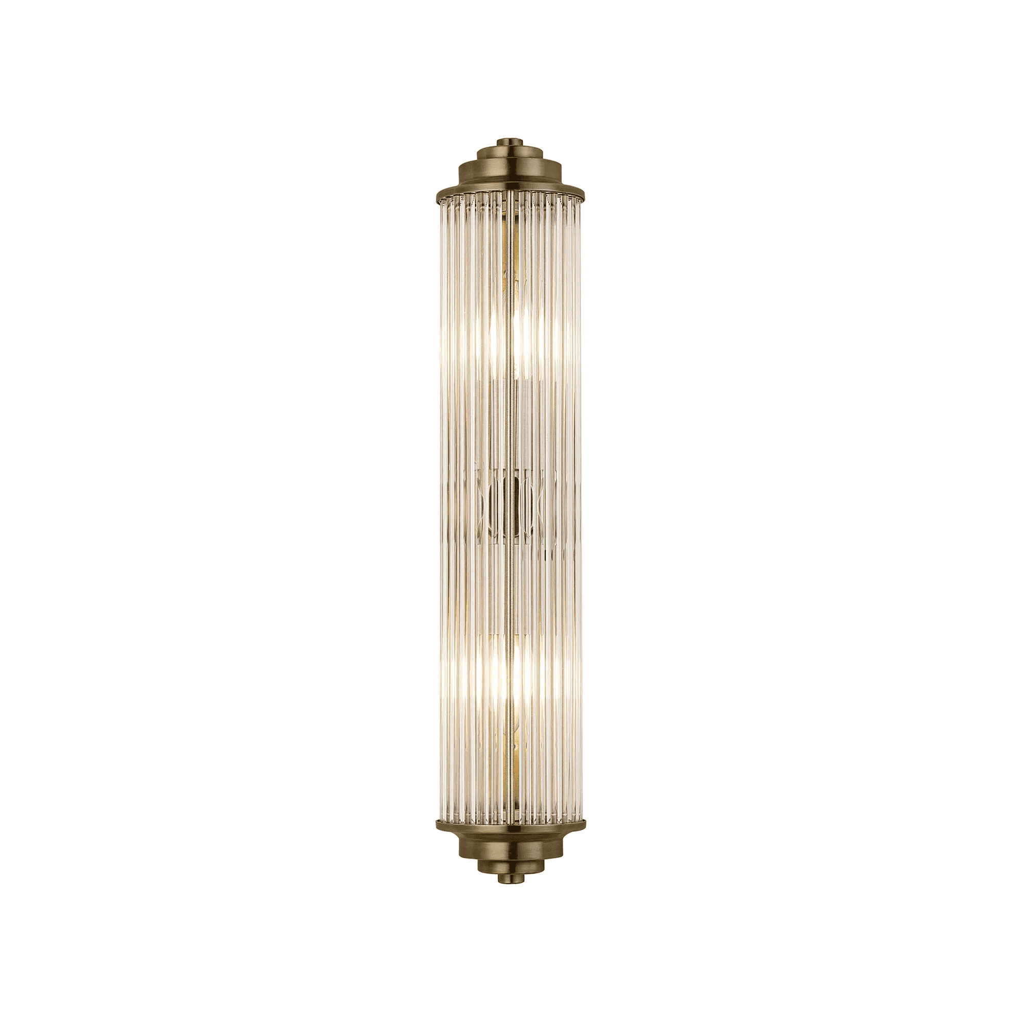 Fabula Wedgewood 2 Light Glass Rod E14 IP44 - Antique Brass & Clear Glass