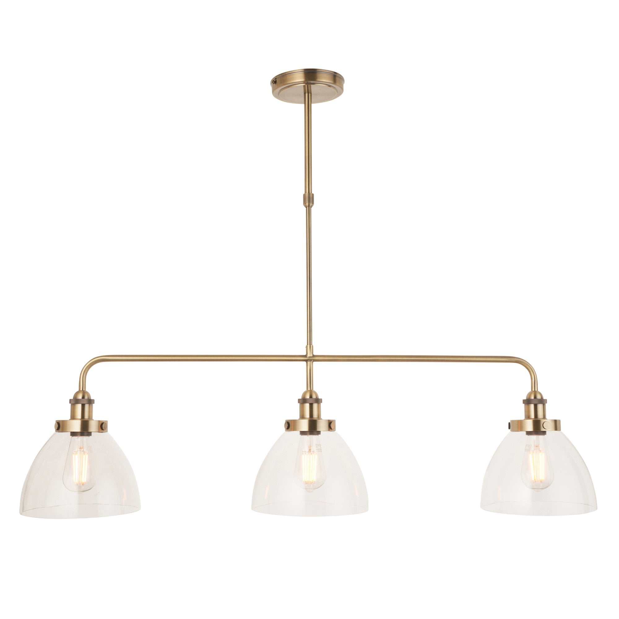 Endon Hansen 3 Light Pendant - Antique Brass Plate & Clear Glass