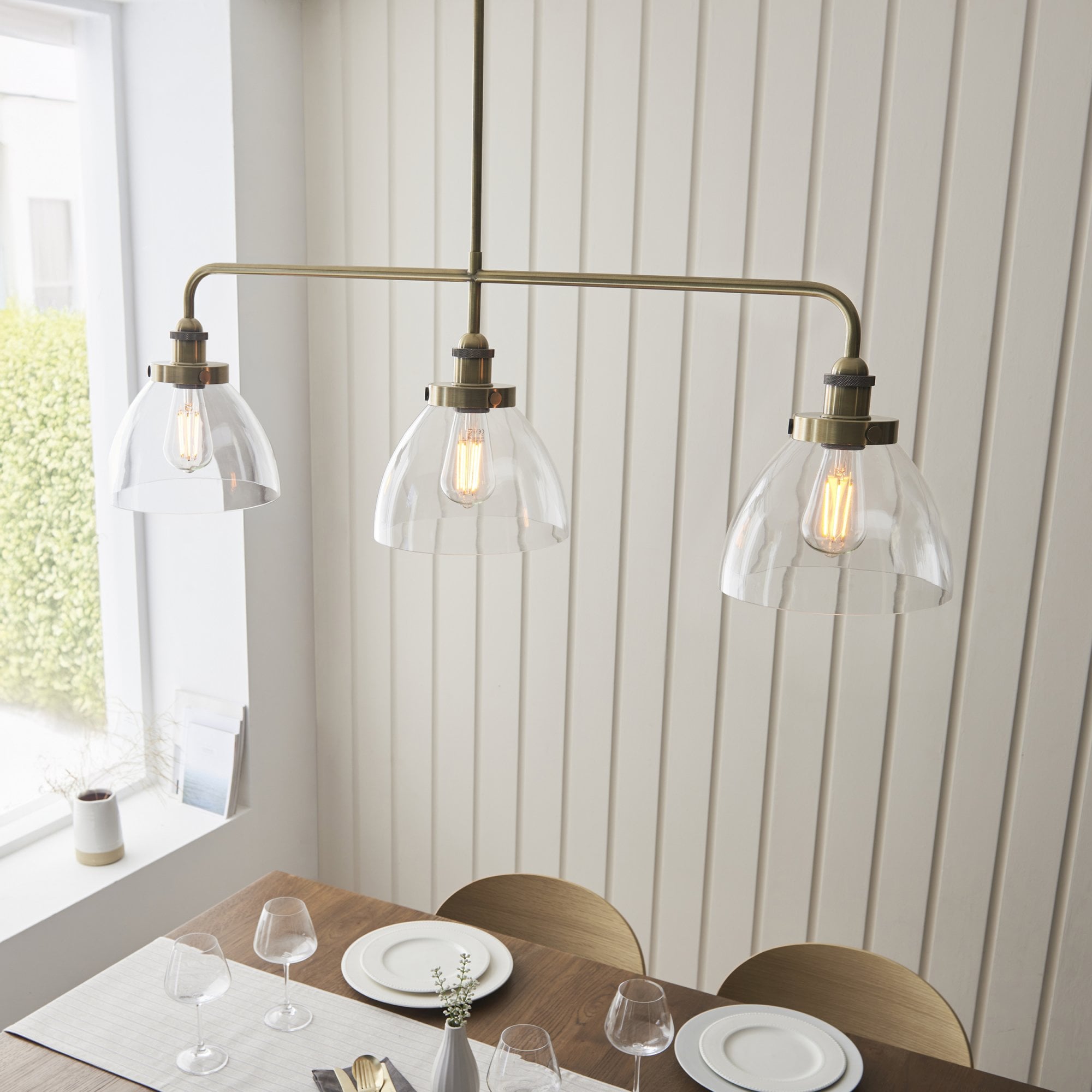 Endon Hansen 3 Light Pendant - Antique Brass Plate & Clear Glass