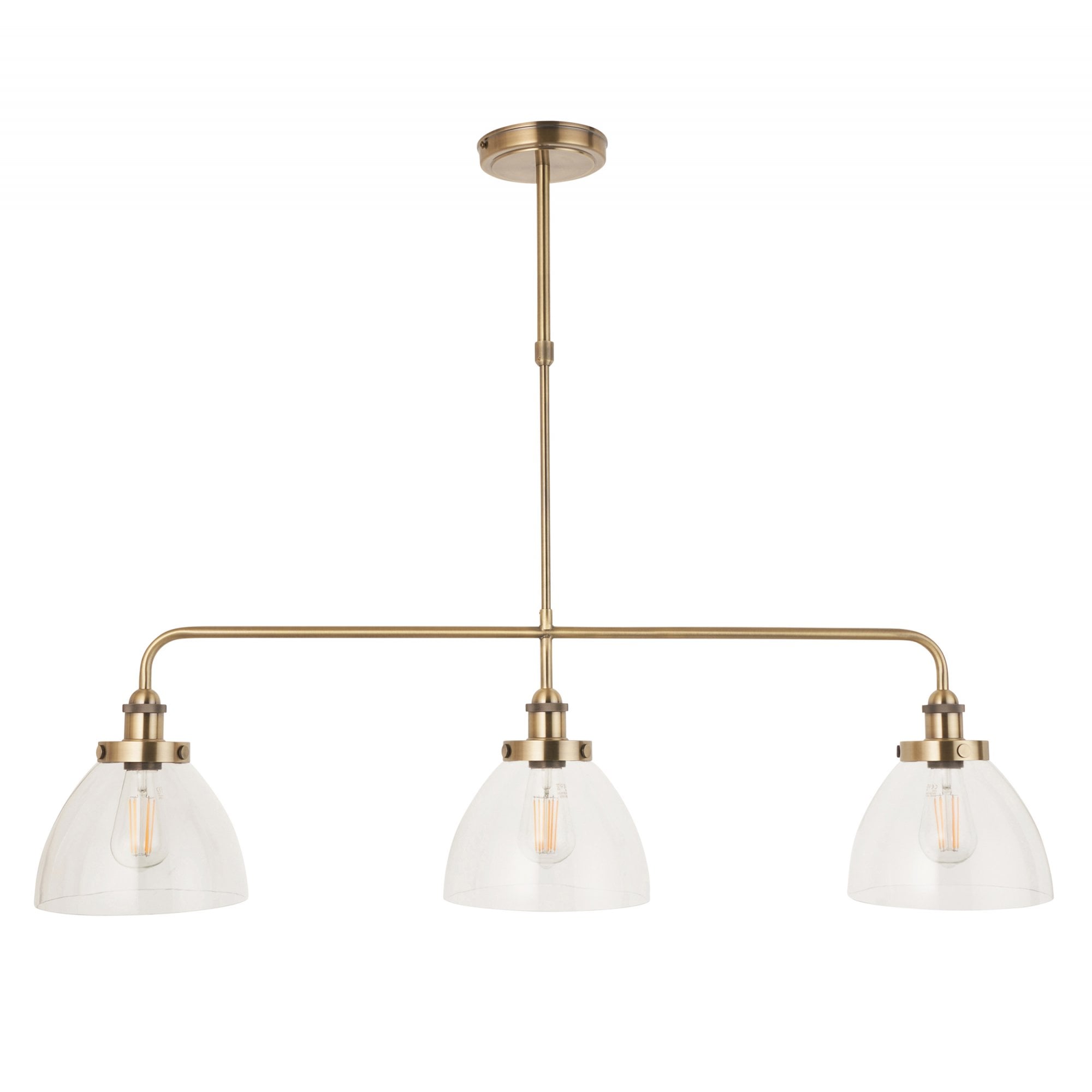 Endon Hansen 3 Light Pendant - Antique Brass Plate & Clear Glass