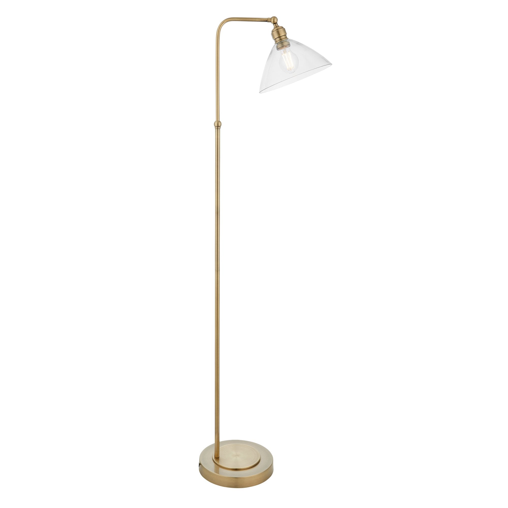 Utopia Diner Single Floor Lamp - Antique Brass & Clear Glass