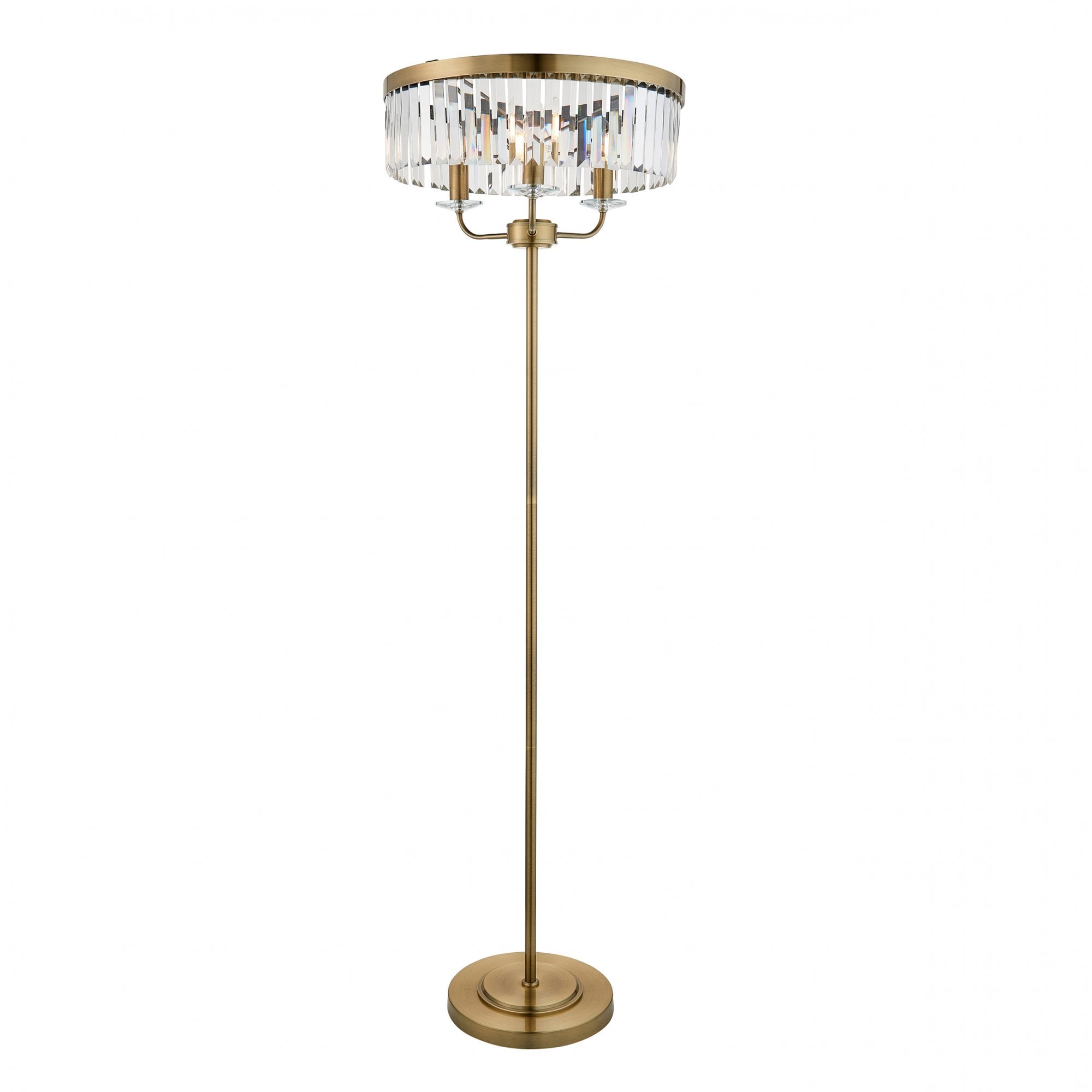 Utopia Martini 3 Light Floor Lamp - Antique Brass & Clear Cut Glass
