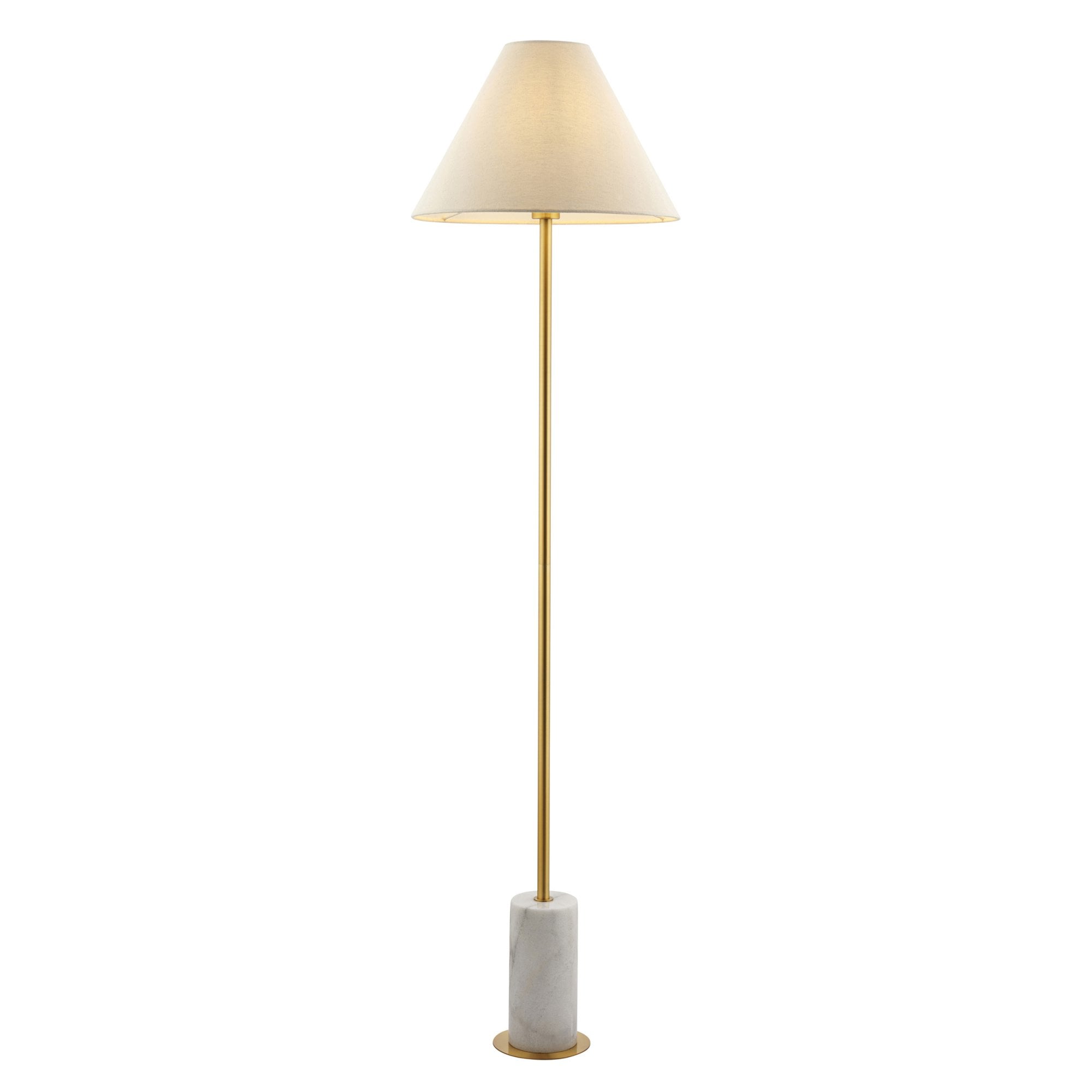 Utopia Pinnacle White Marble Single Floor Lamp - Brushed Aged Brass & Natural Tapered Shade