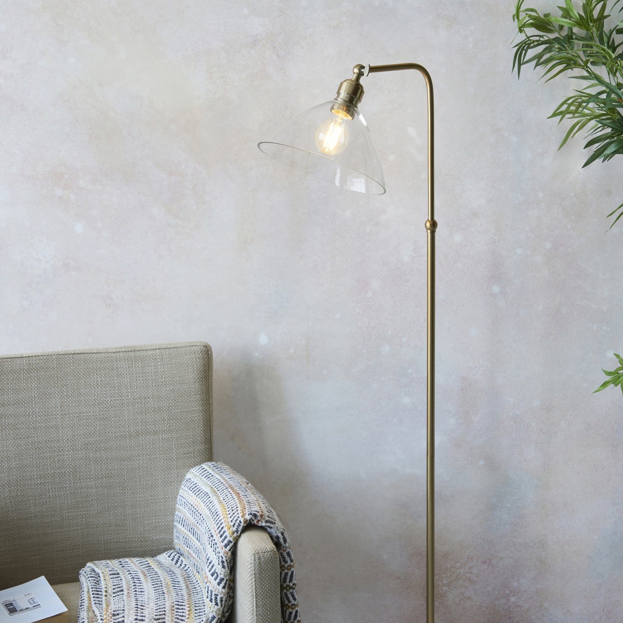 Utopia Diner Single Floor Lamp - Antique Brass & Clear Glass