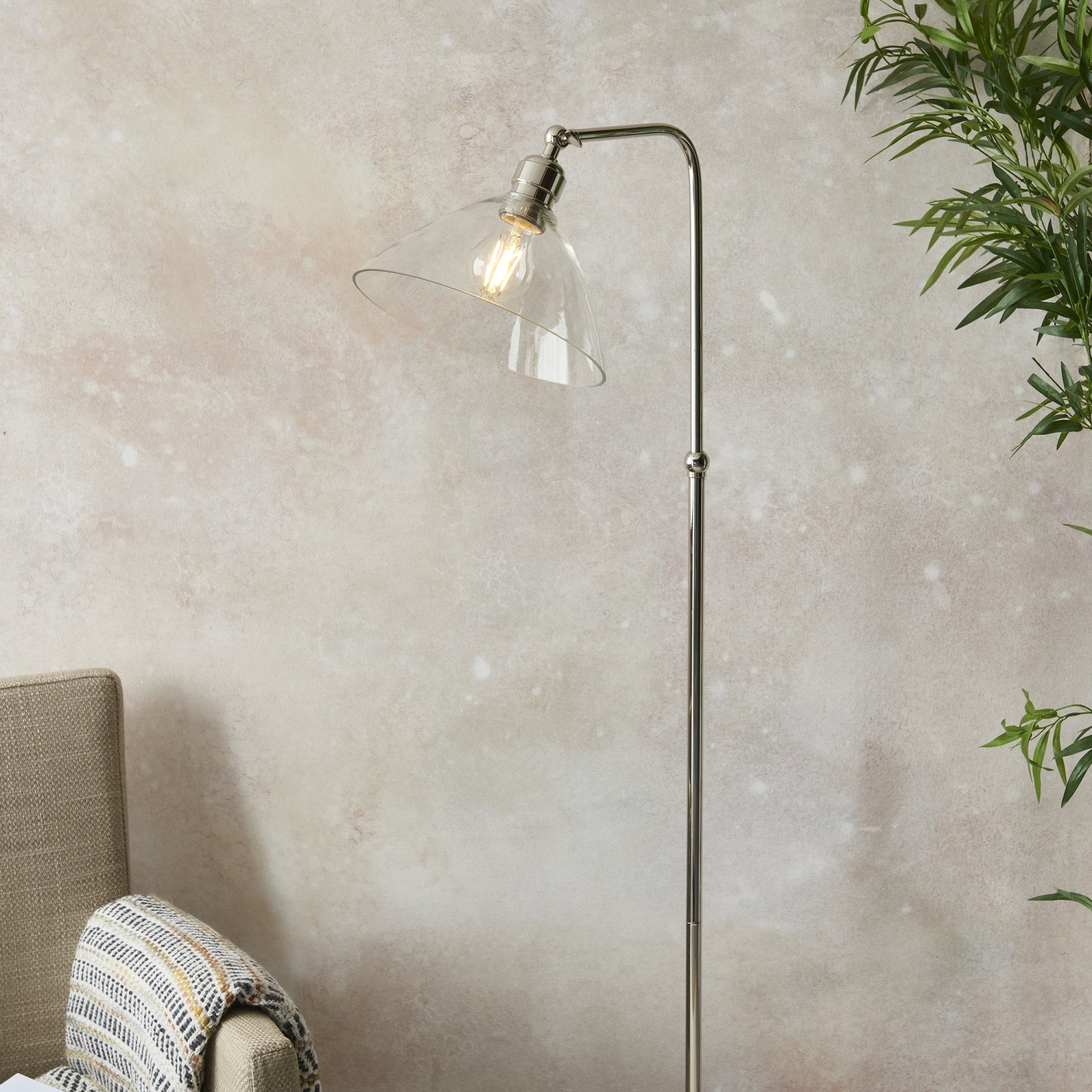 Utopia Diner Single Floor Lamp - Bright Nickel & Clear Glass