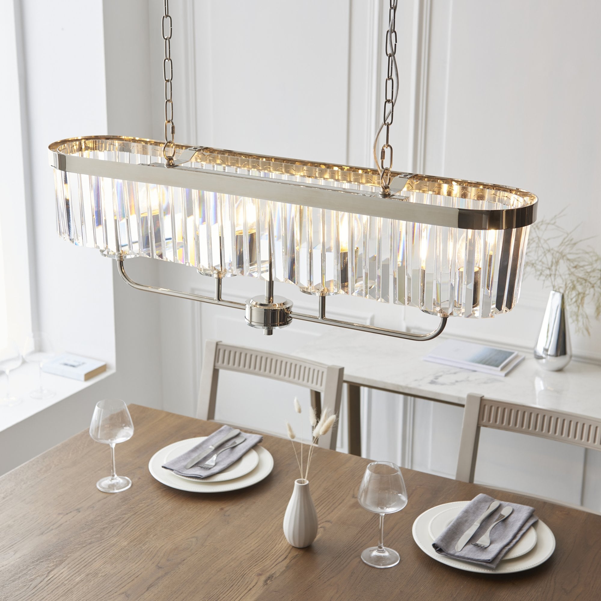 Utopia Martini 4 Light Linear Ceiling Pendant - Bright Nickel & Clear Cut Glass
