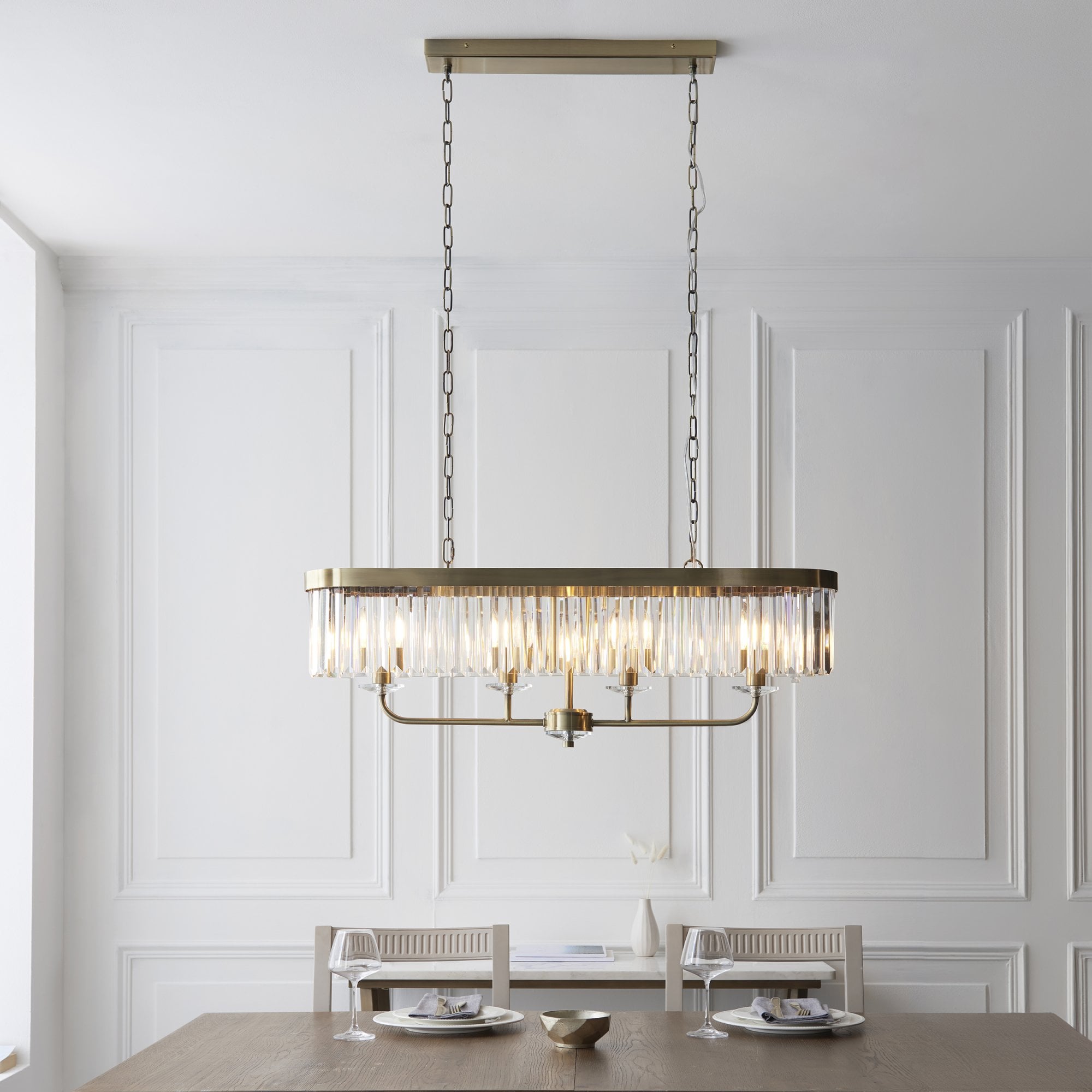 Utopia Martini 4 Light Linear Ceiling Pendant - Antique Brass & Clear Cut Glass