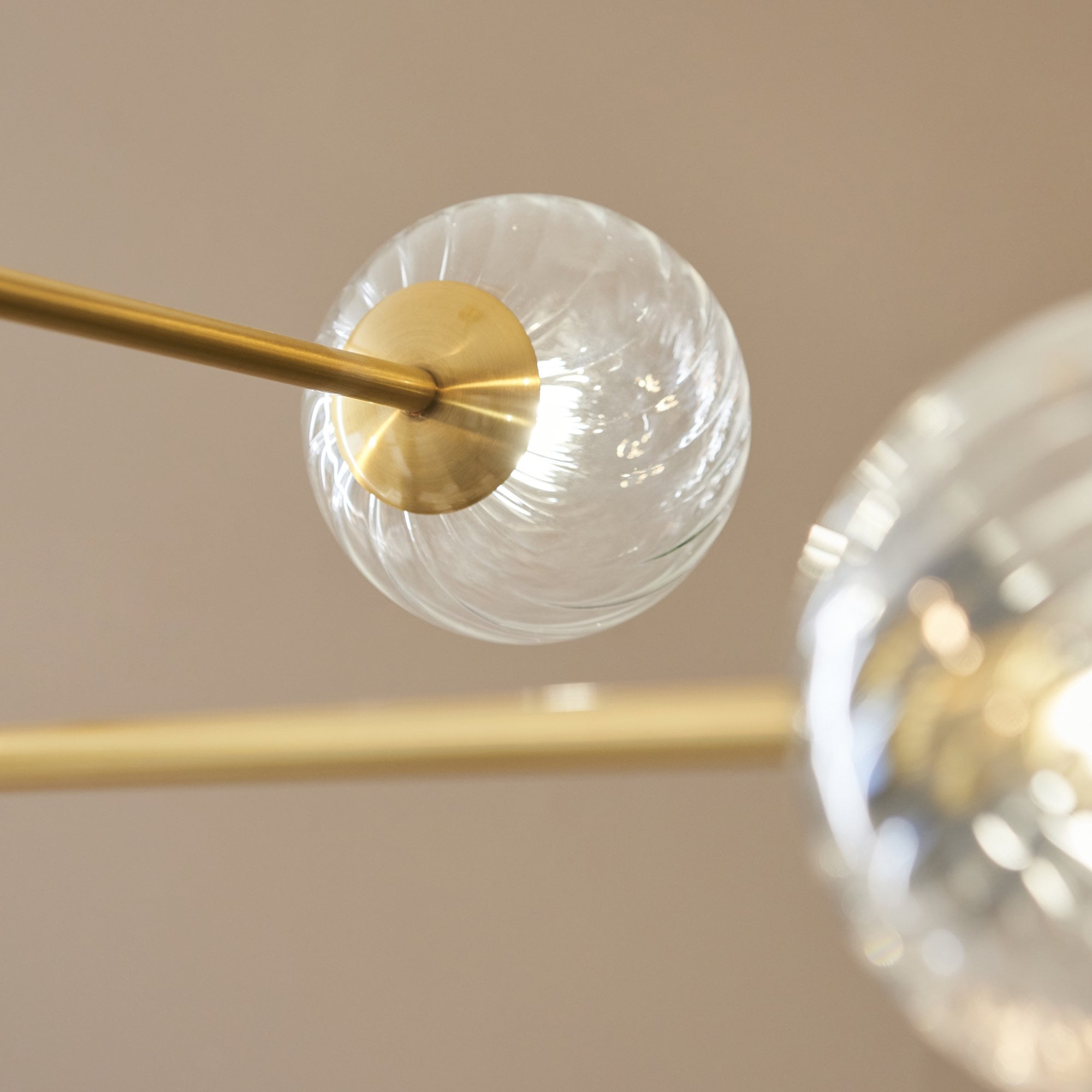 Utopia Atomic 6 Light Pendant - Brushed Aged Brass & Twisted Clear Glass