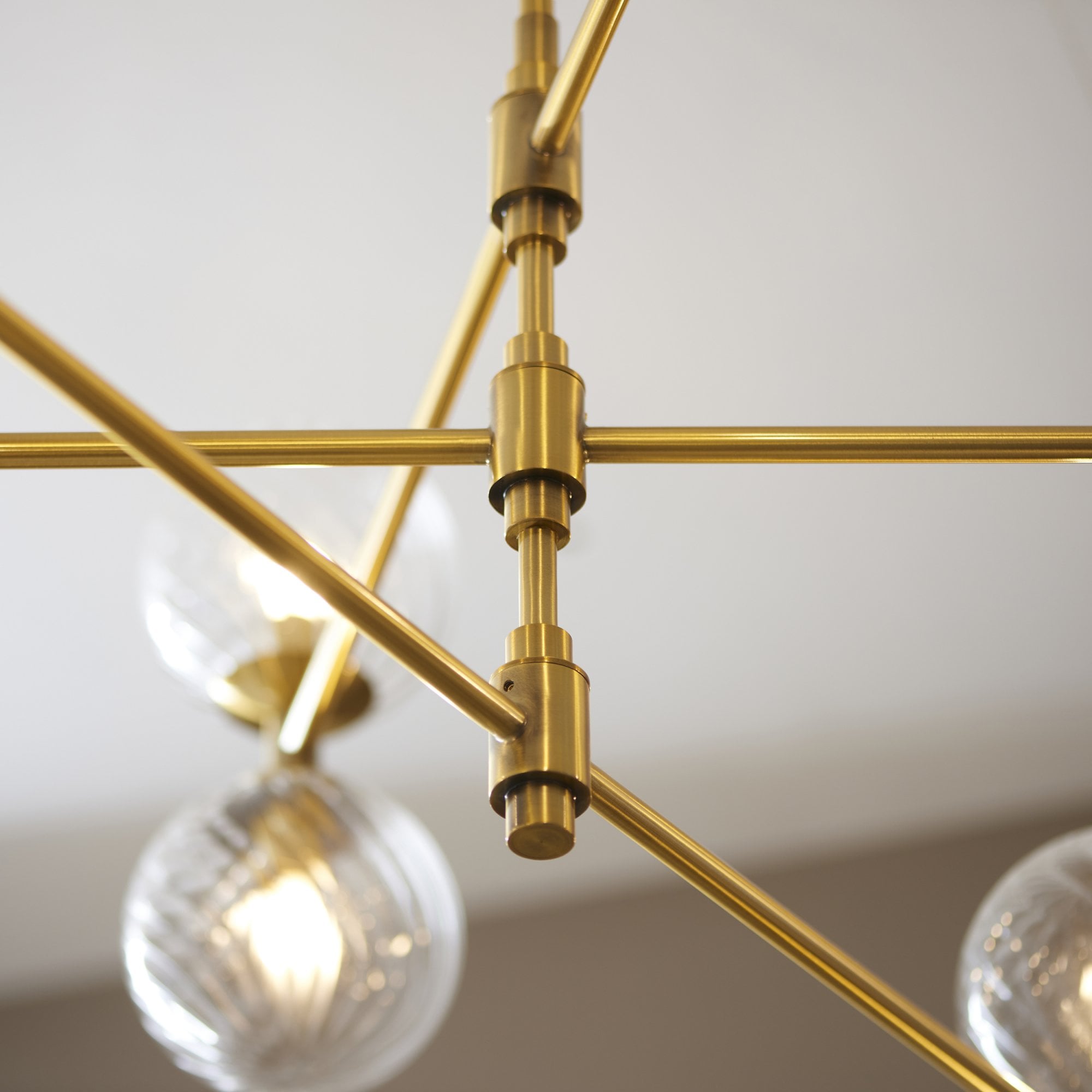 Utopia Atomic 12 Light Pendant - Brushed Aged Brass & Twisted Clear Glass