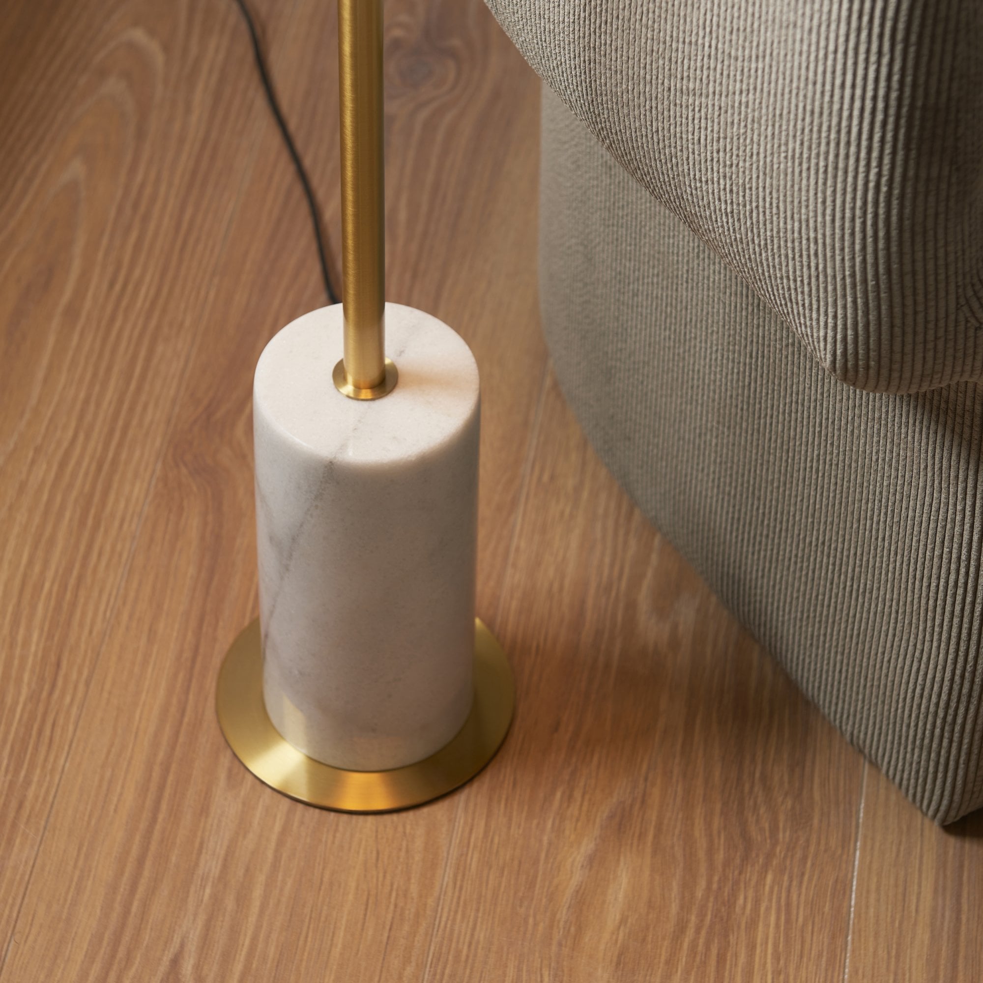 Utopia Parasol Single Floor Lamp - Brushed Aged Brass & White Marble