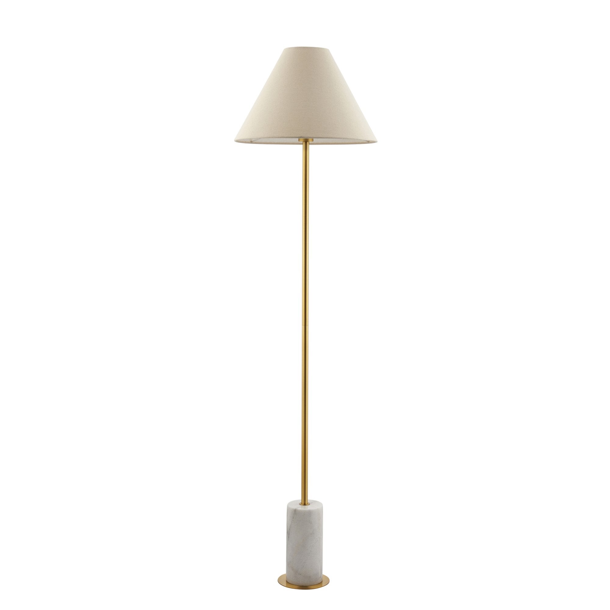 Utopia Pinnacle White Marble Single Floor Lamp - Brushed Aged Brass & Natural Tapered Shade