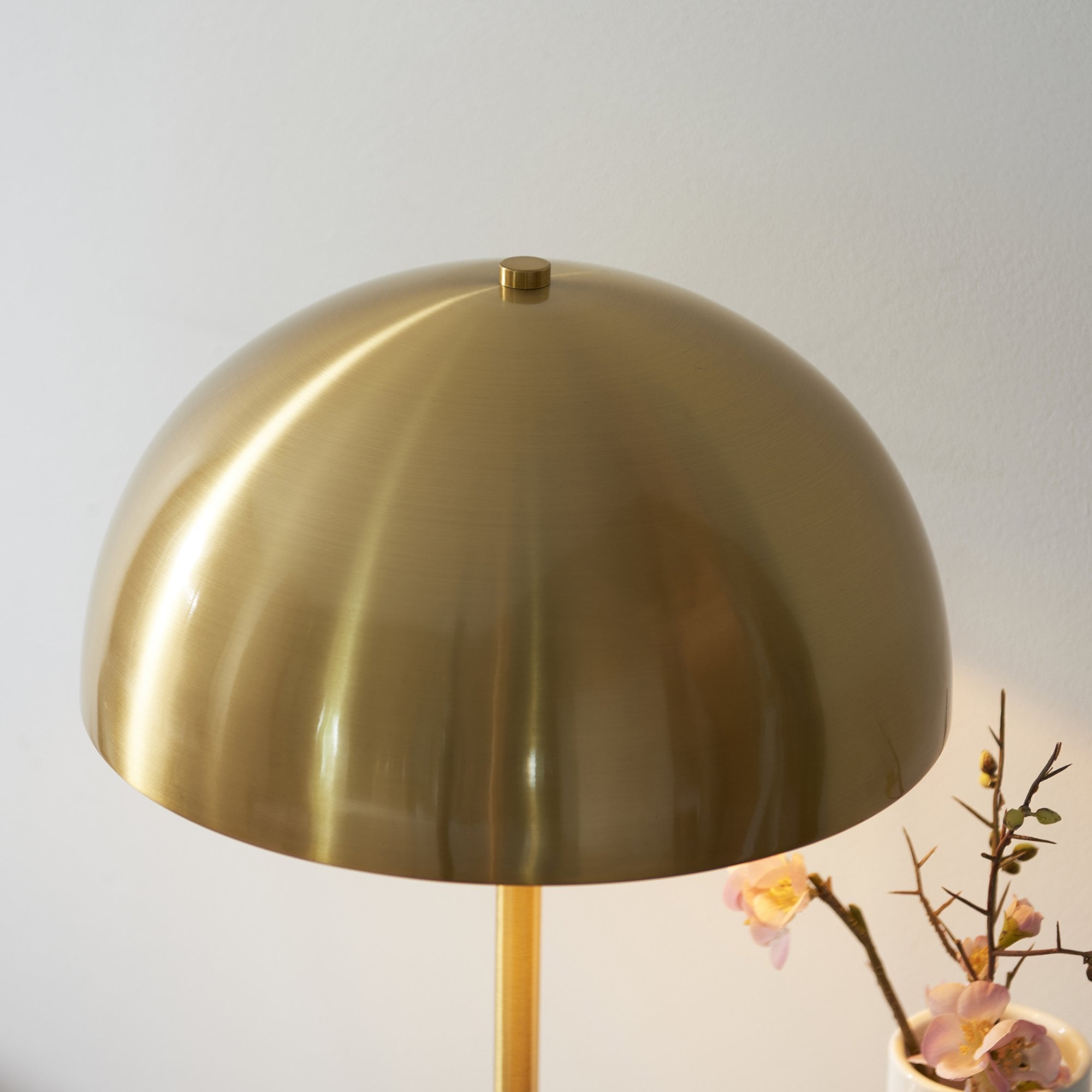 Utopia Parasol Single Table Lamp - Brushed Aged Brass & White Marble