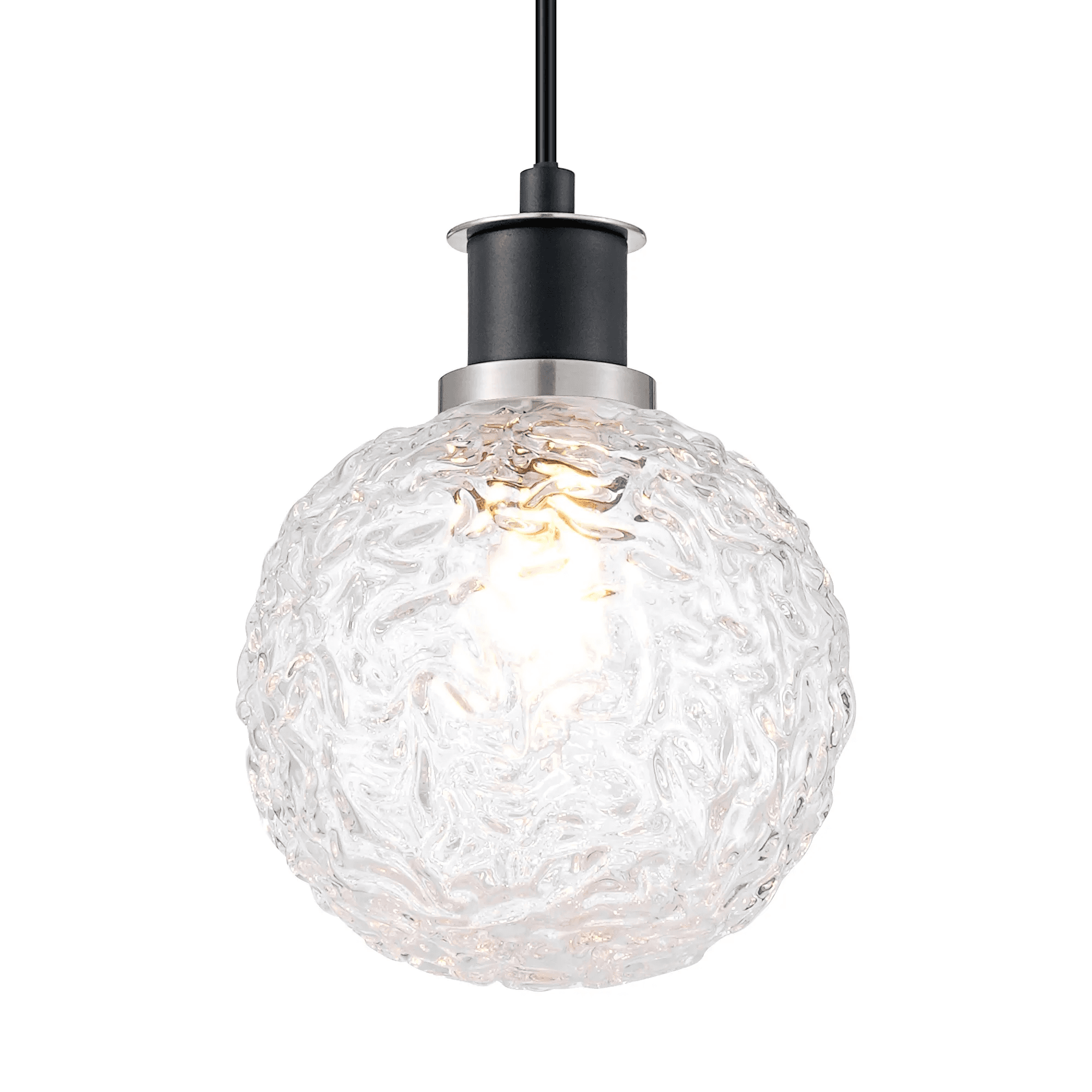 Fabula Devon 1.3m Glass Shade Pendant - Satin Nickel & Satin Black