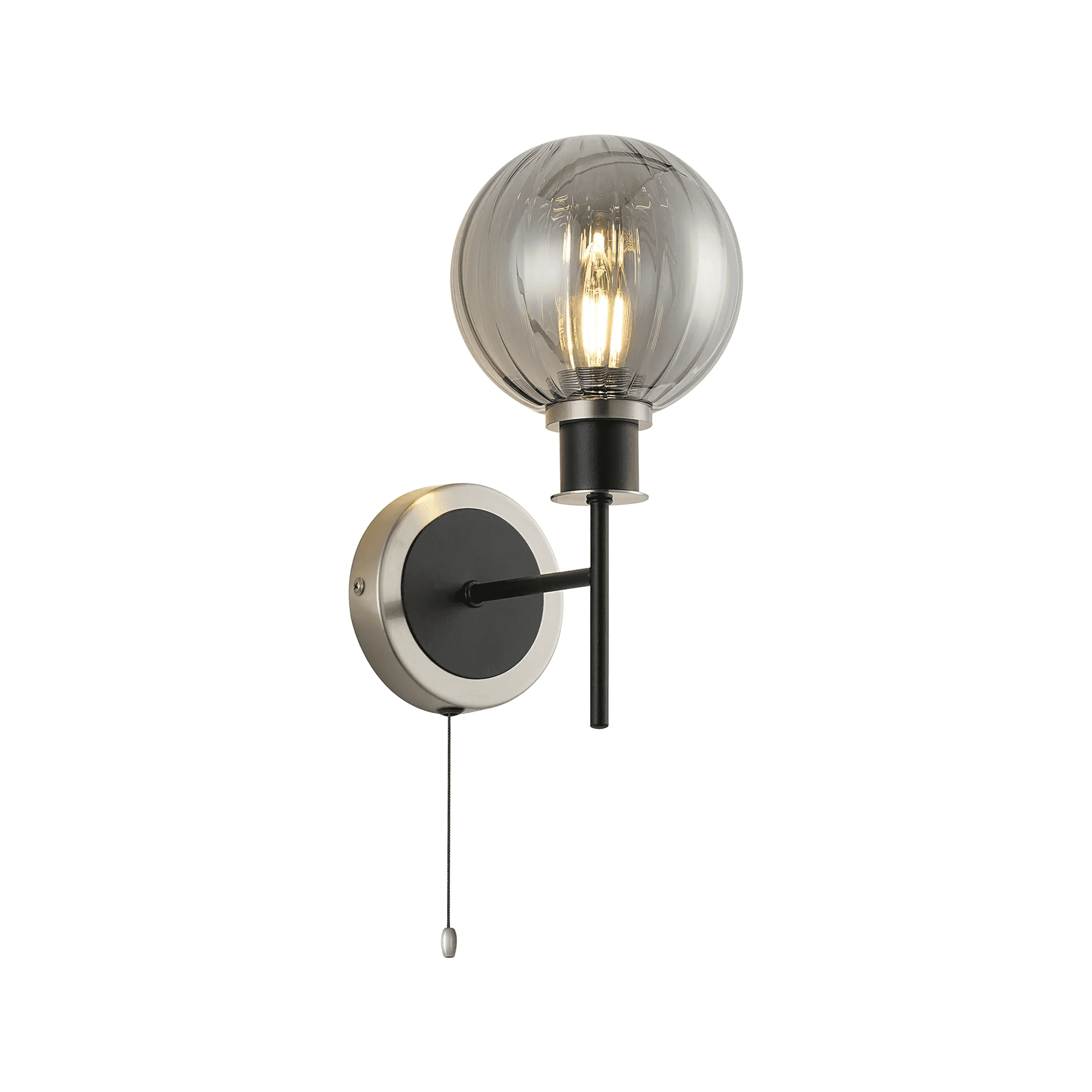 Fabula Devon Switched Bathroom Wall Light IP44 - Satin Nickel & Satin Black