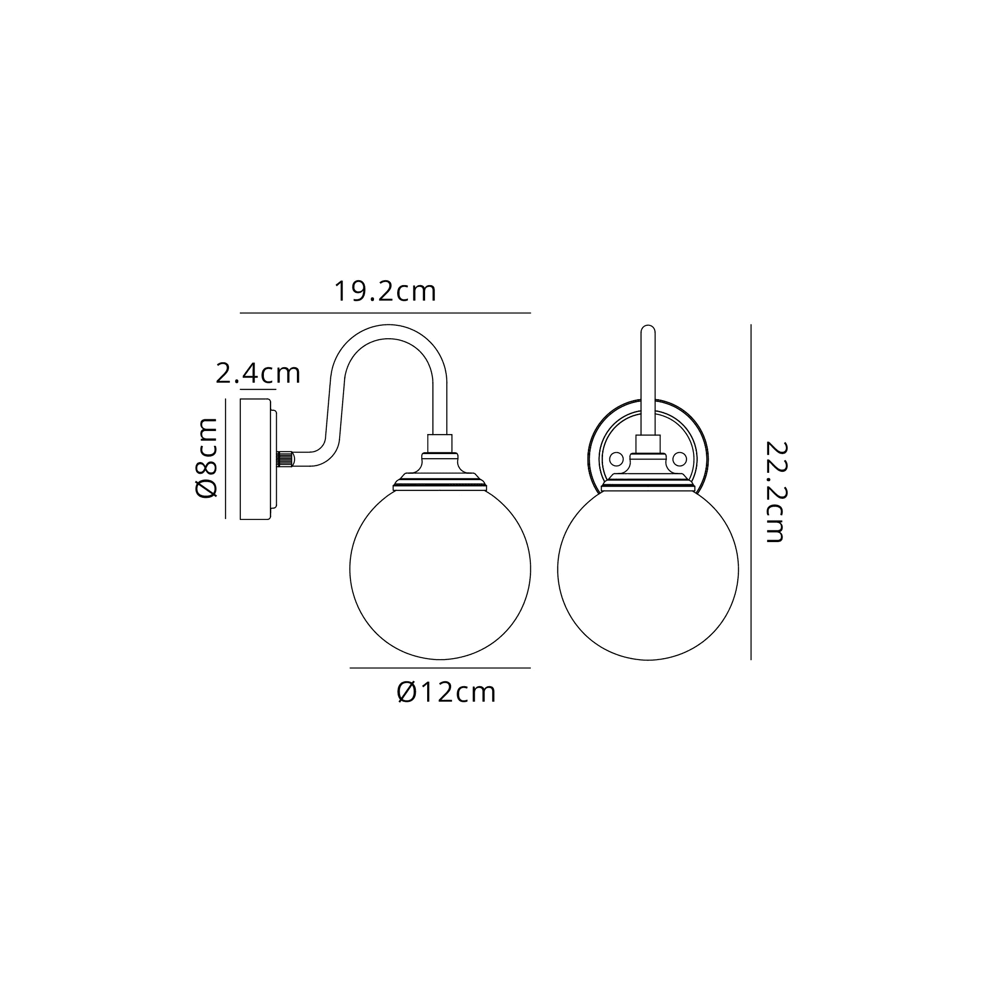 Dene Curved Arm Wall Light - 1 Light - IP44 Polished Nickel & Clear Smooth Round Glass