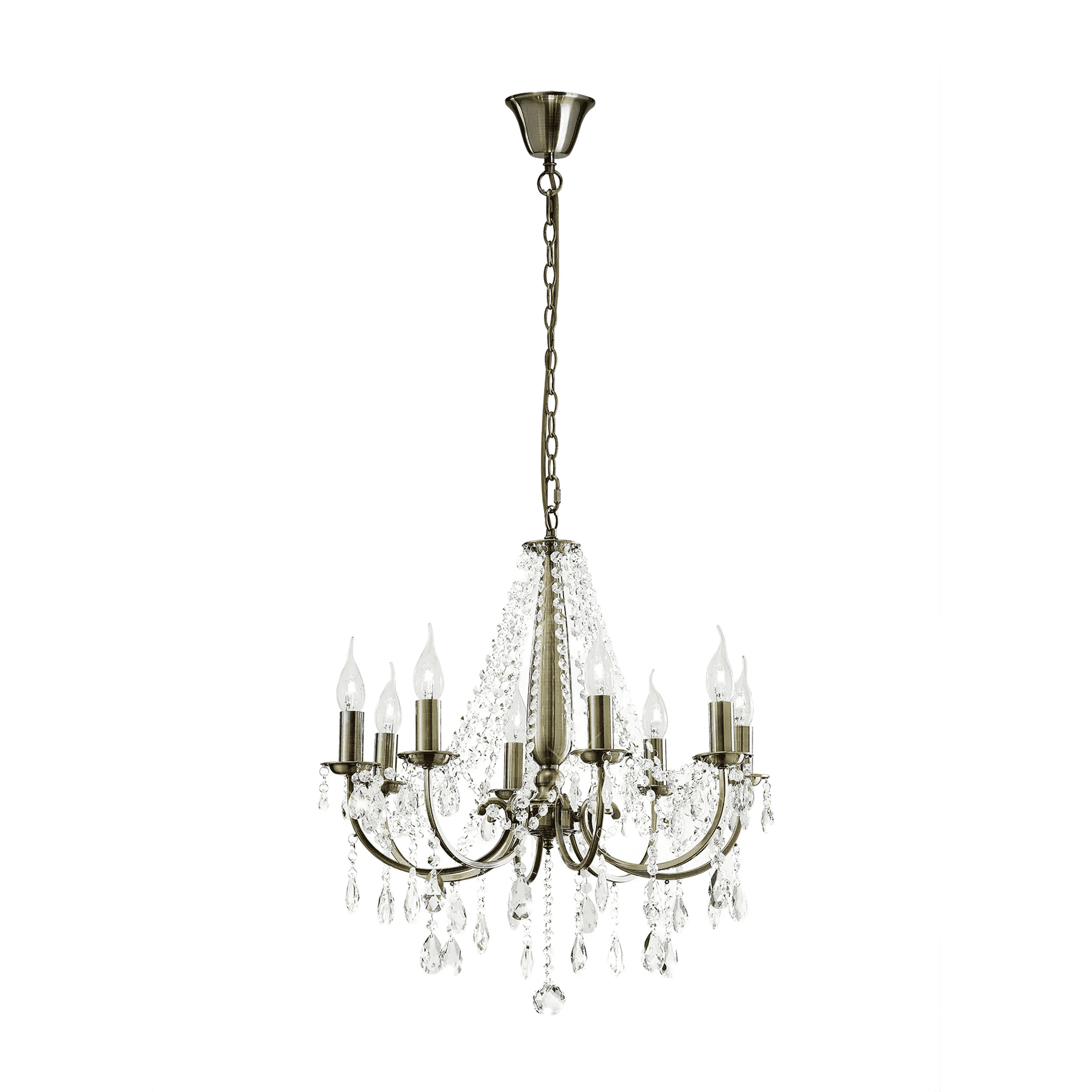 Diyas IL30057 Olivia Pendant Without Shade 8 Light Antique Brass/Crystal