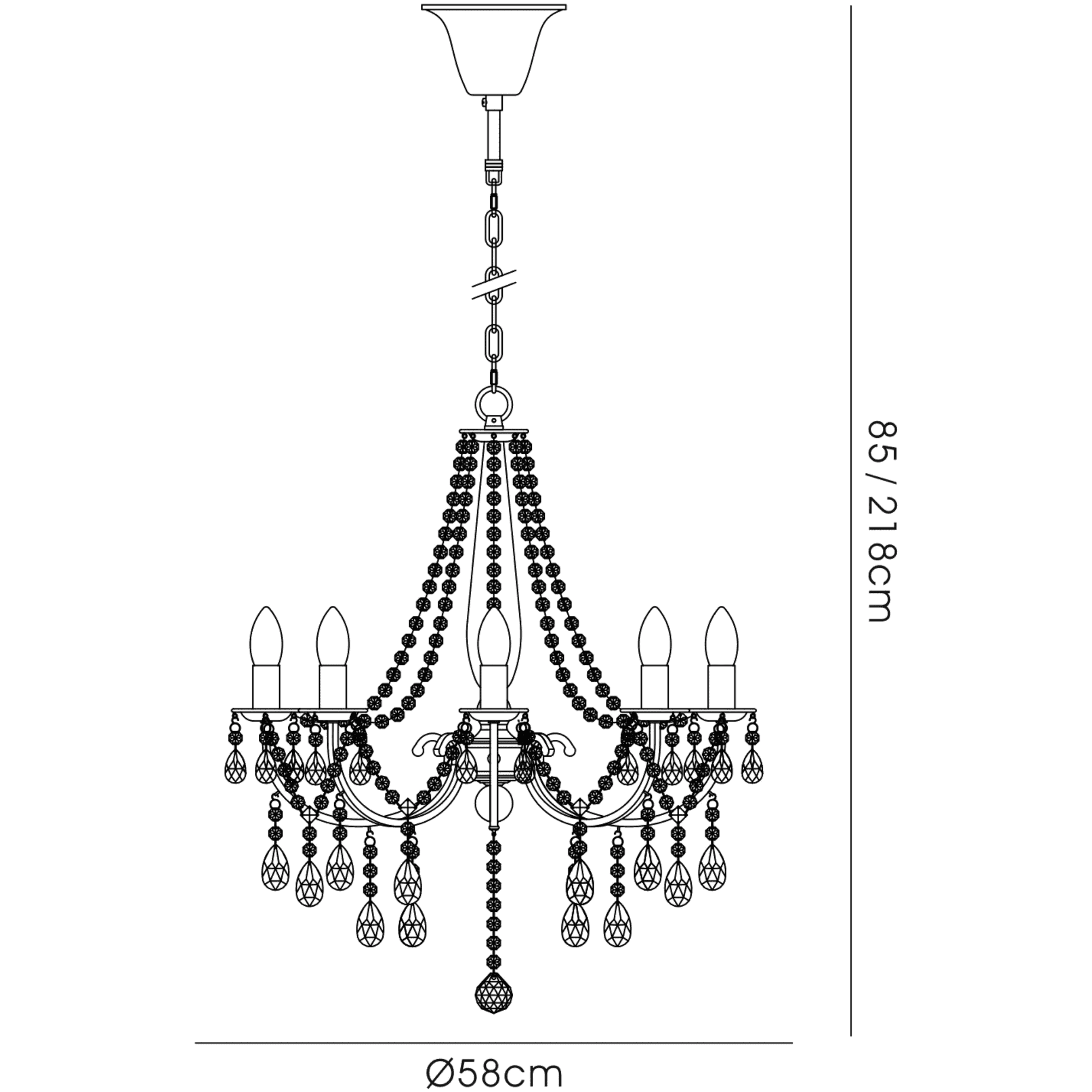 Diyas IL30056 Olivia Pendant Without Shade 8 Light Polished Chrome/Crystal