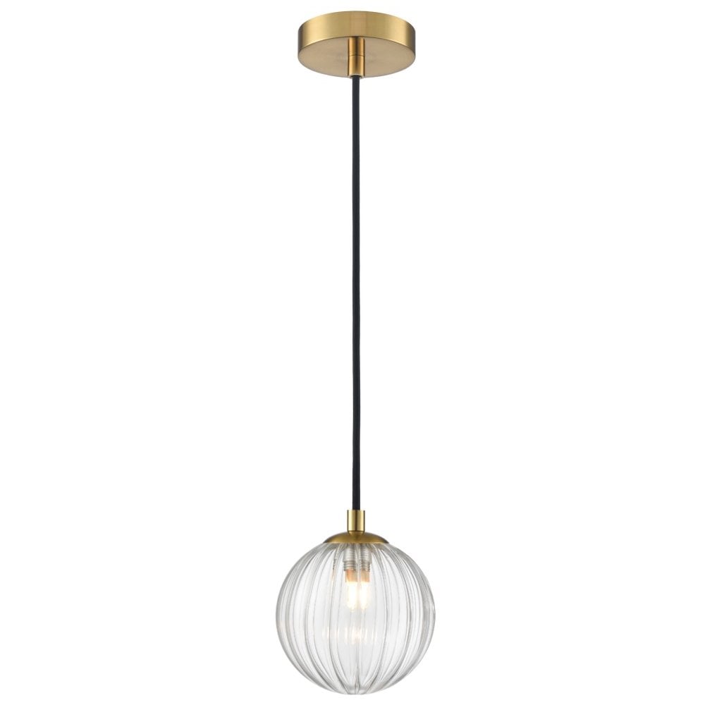 Franklite Globe IP44 Pendant - Aged Brass & Clear Ribbed Glass