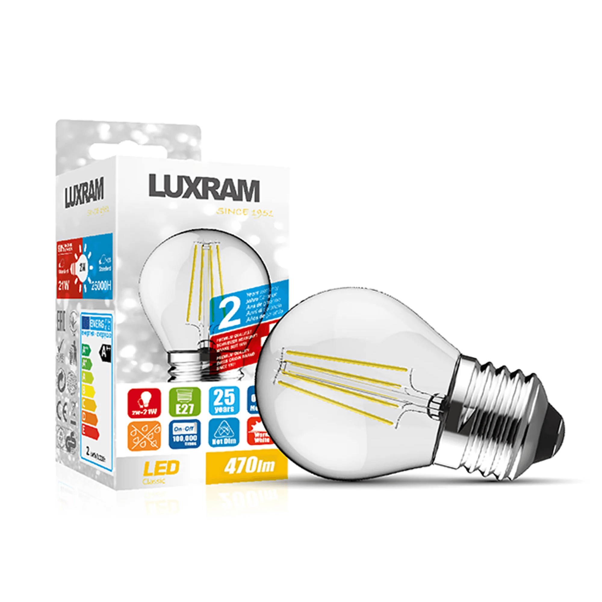 Luxram Value Classic 4W LED Ball E27 Warm White - 2700K (Non-Dimmable)
