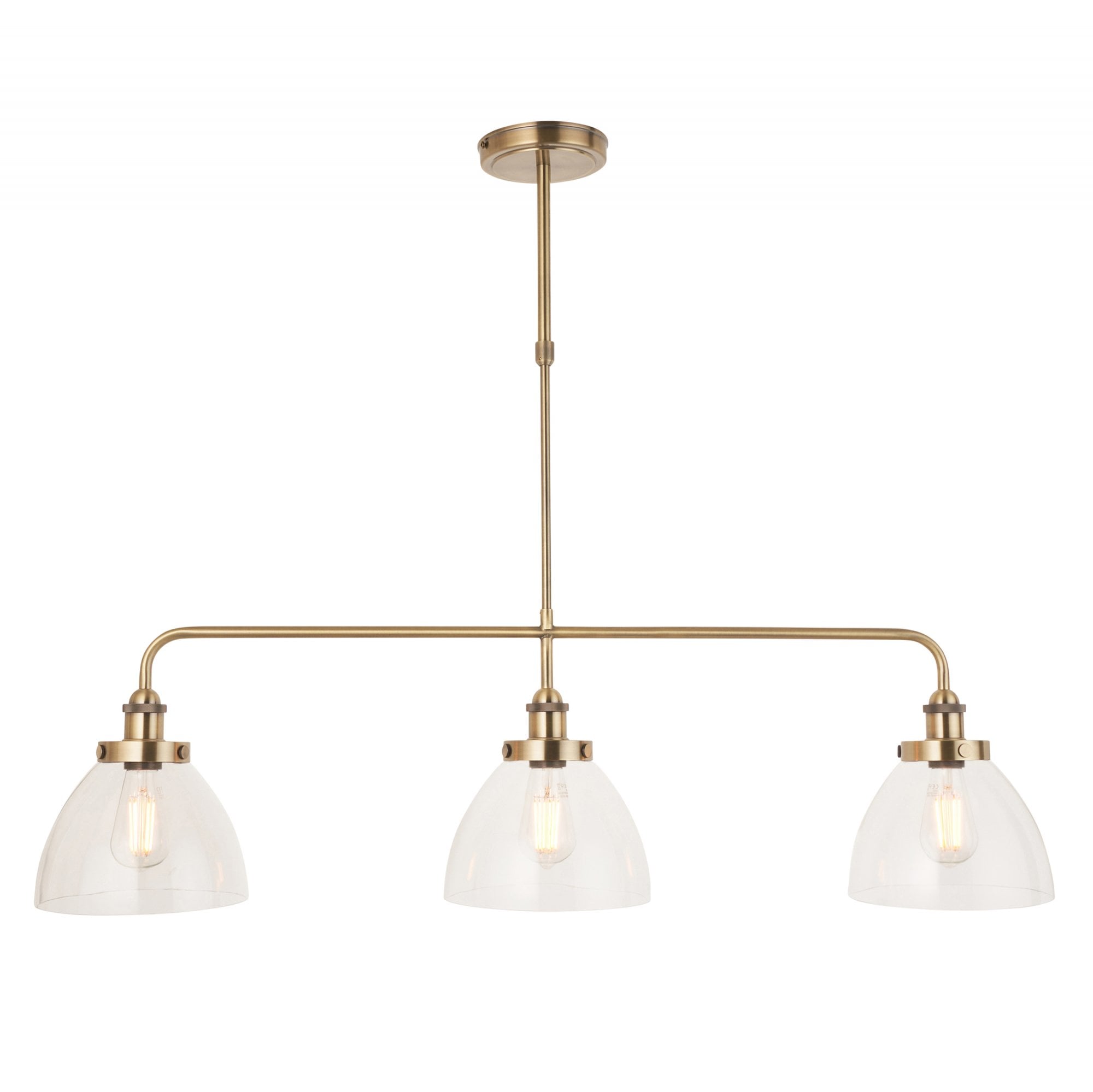 Endon Hansen 3 Light Pendant - Antique Brass Plate & Clear Glass