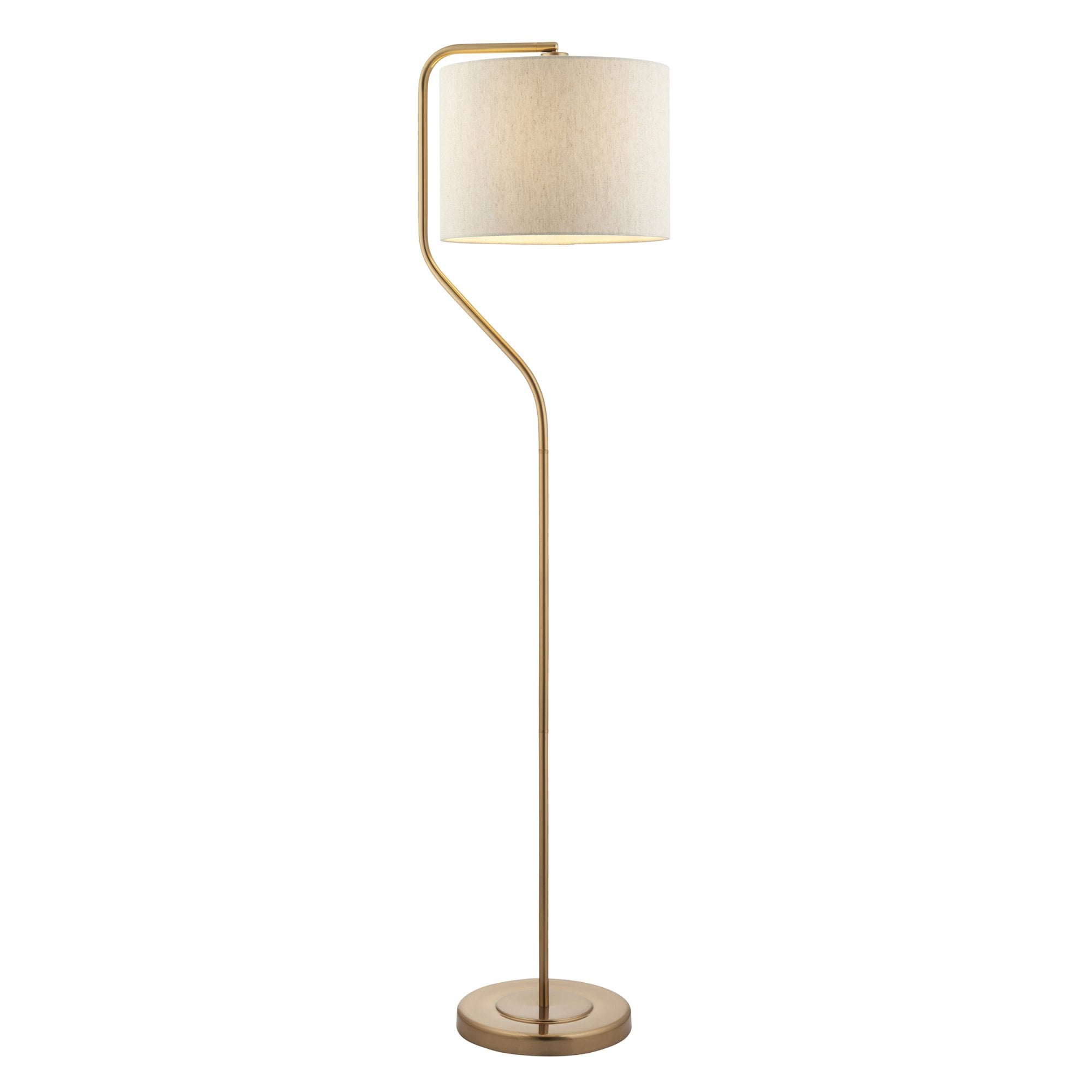 Endon Clement Single Light Floor - Brushed Aged Brass Plate & Natural Linen Mix Fabric