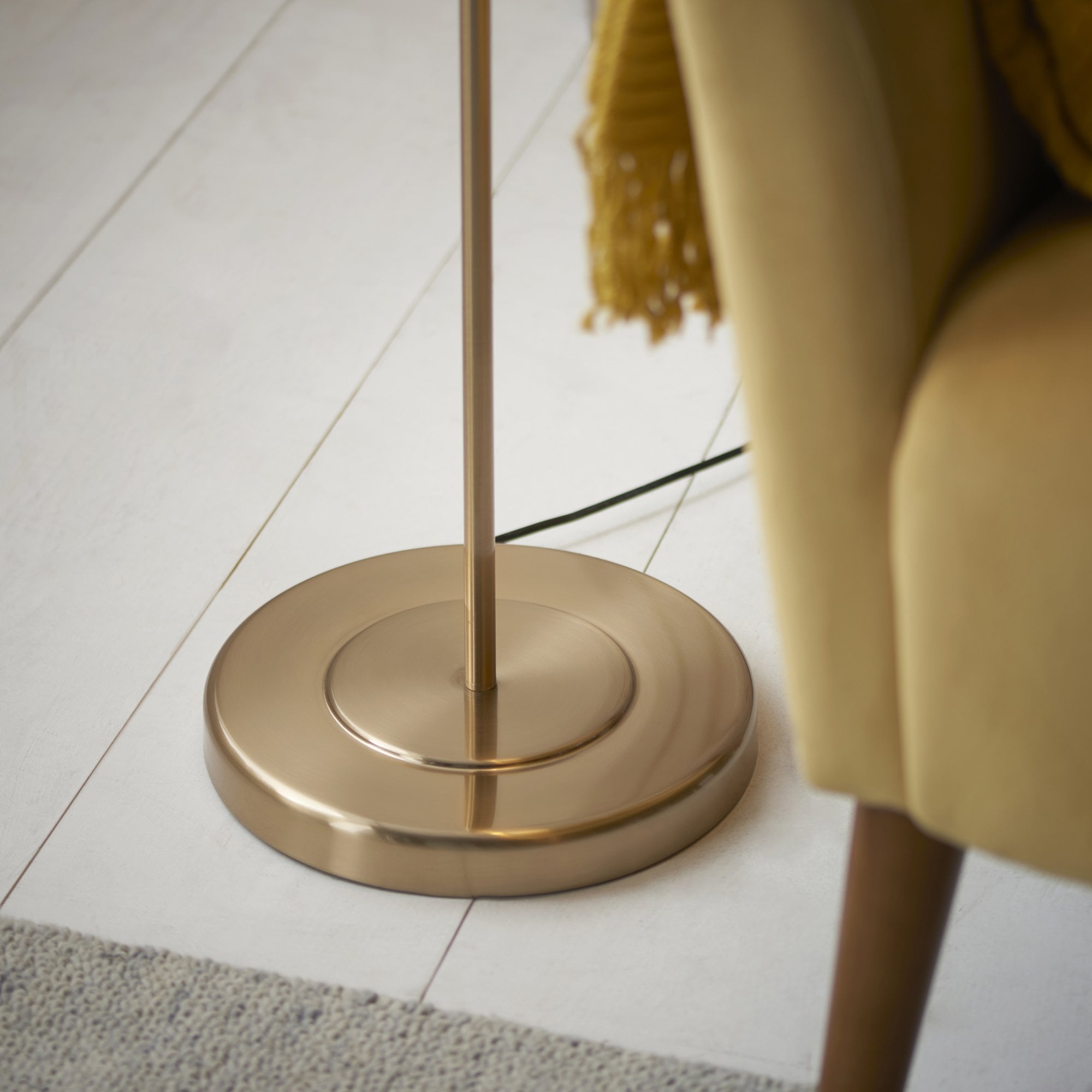 Endon Clement Single Light Floor - Brushed Aged Brass Plate & Natural Linen Mix Fabric