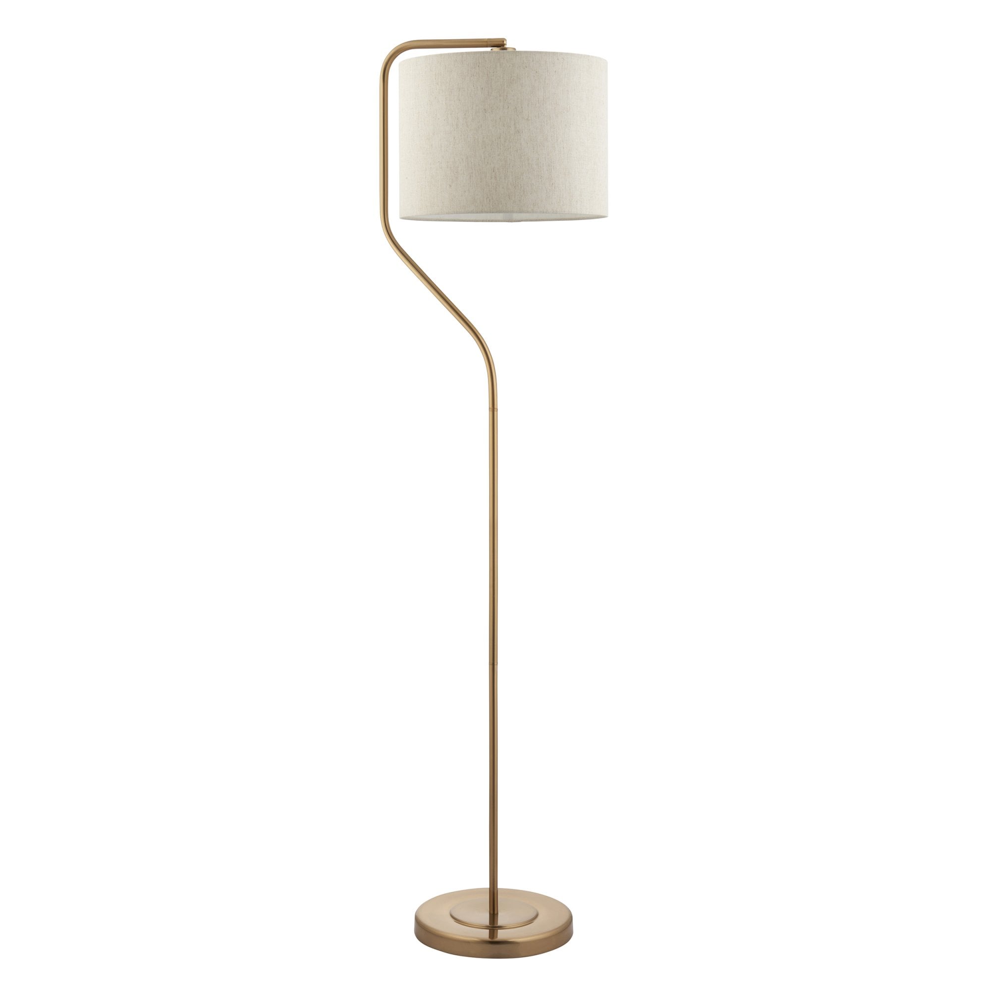 Endon Clement Single Light Floor - Brushed Aged Brass Plate & Natural Linen Mix Fabric