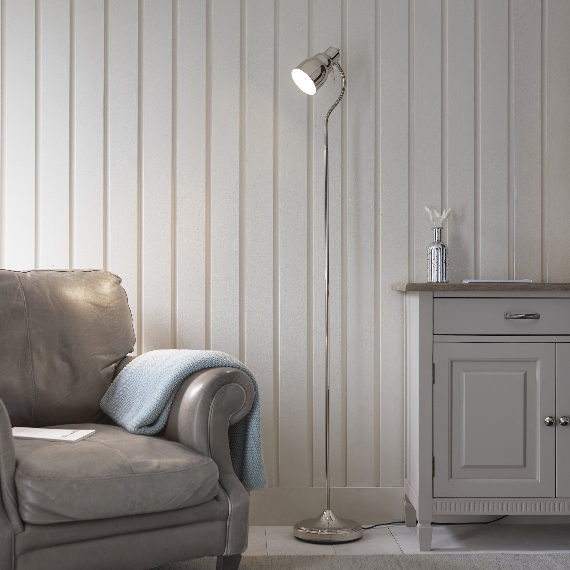 Endon Classic Flexi Single Light Floor - Bright Nickel Plate