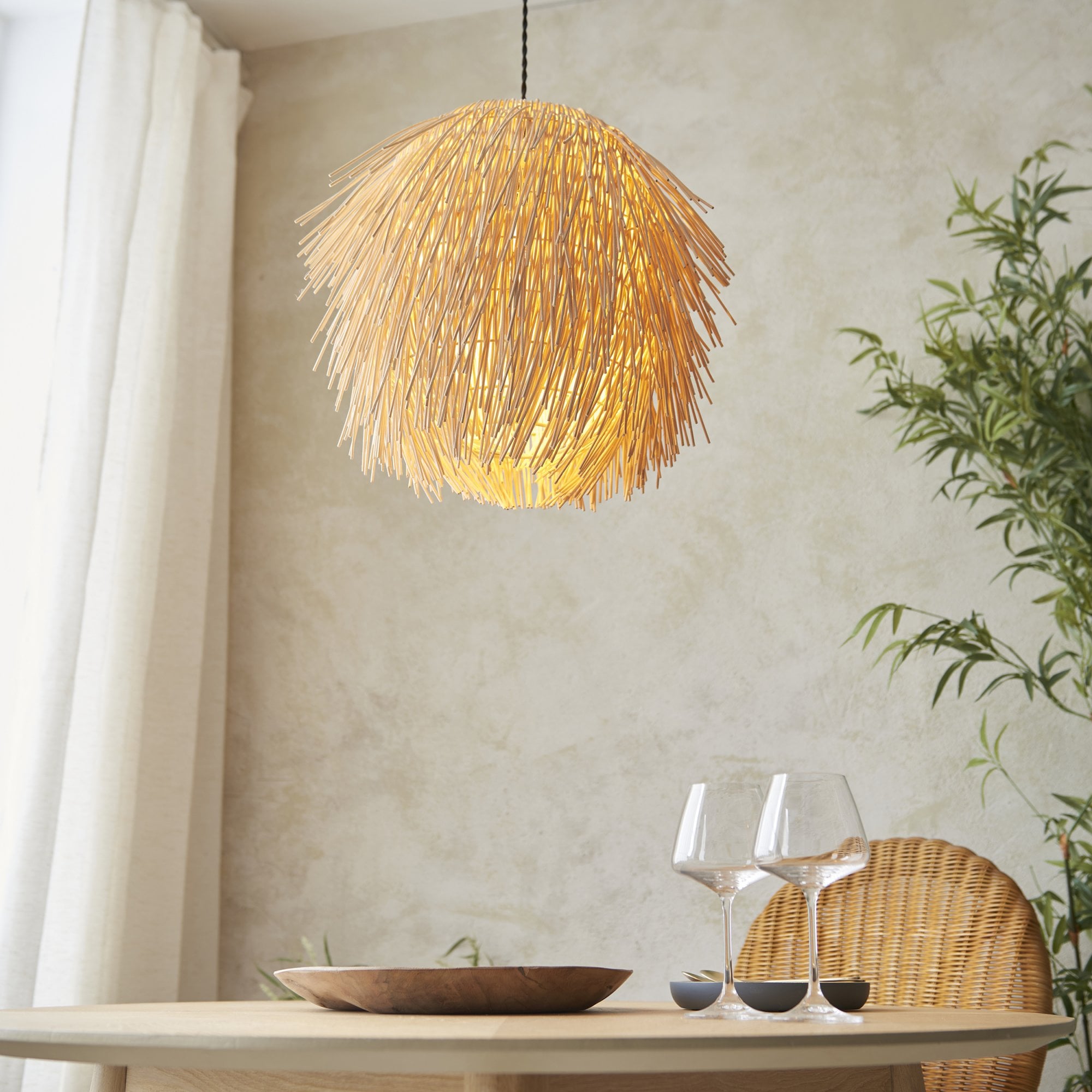 Endon Pushpa Single Light Pendant Easyfit Shade - Natural Rattan