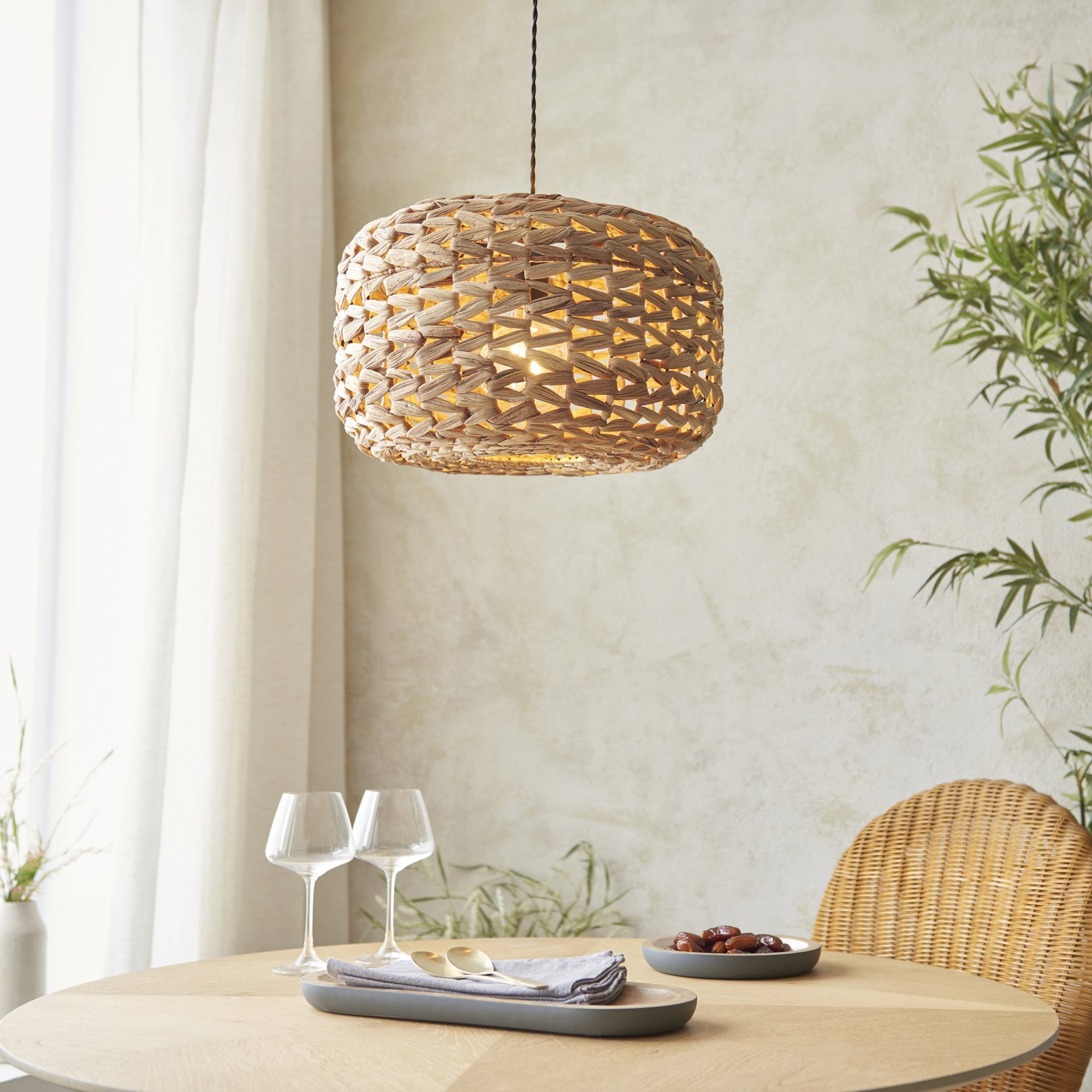 Endon Toca Single Light Pendant Easyfit Shade - Natural Water Hyacinth