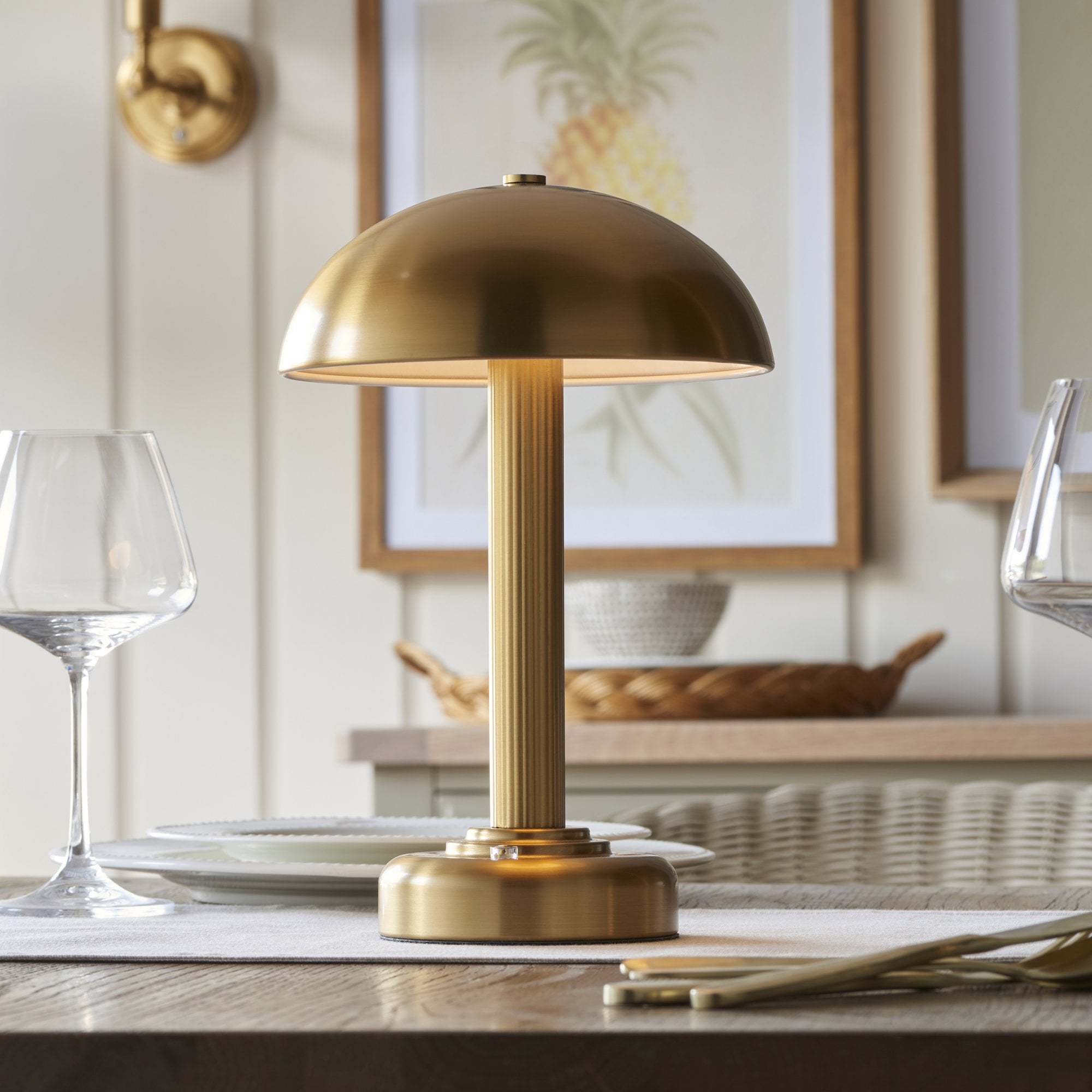 Endon Bridport Rechargeable Single Light Table Lamp - Warm Brass Plate