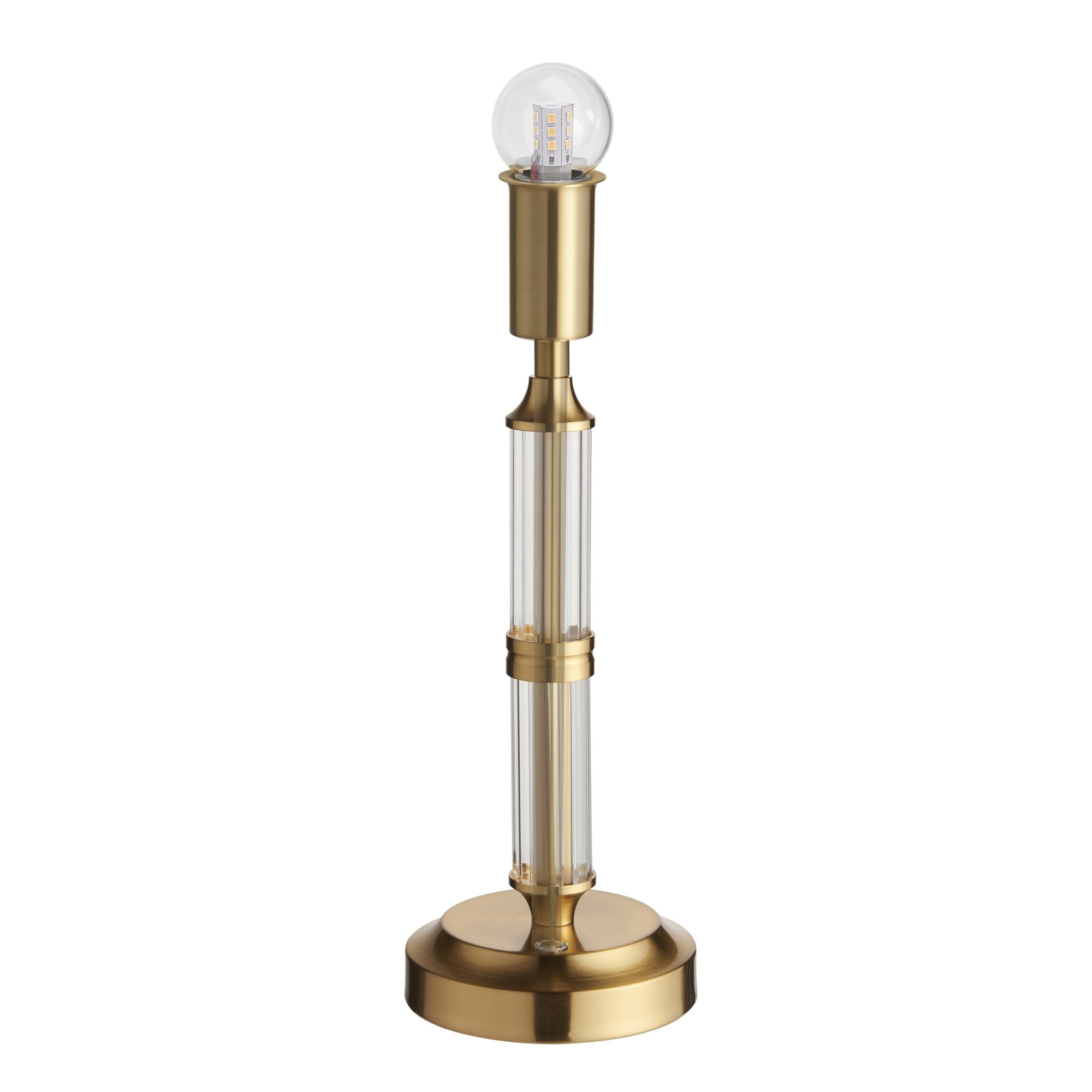 Endon Morton Rechargeable Single Light Table Lamp - Brushed Aged Brass Plate & Clear Acrylic