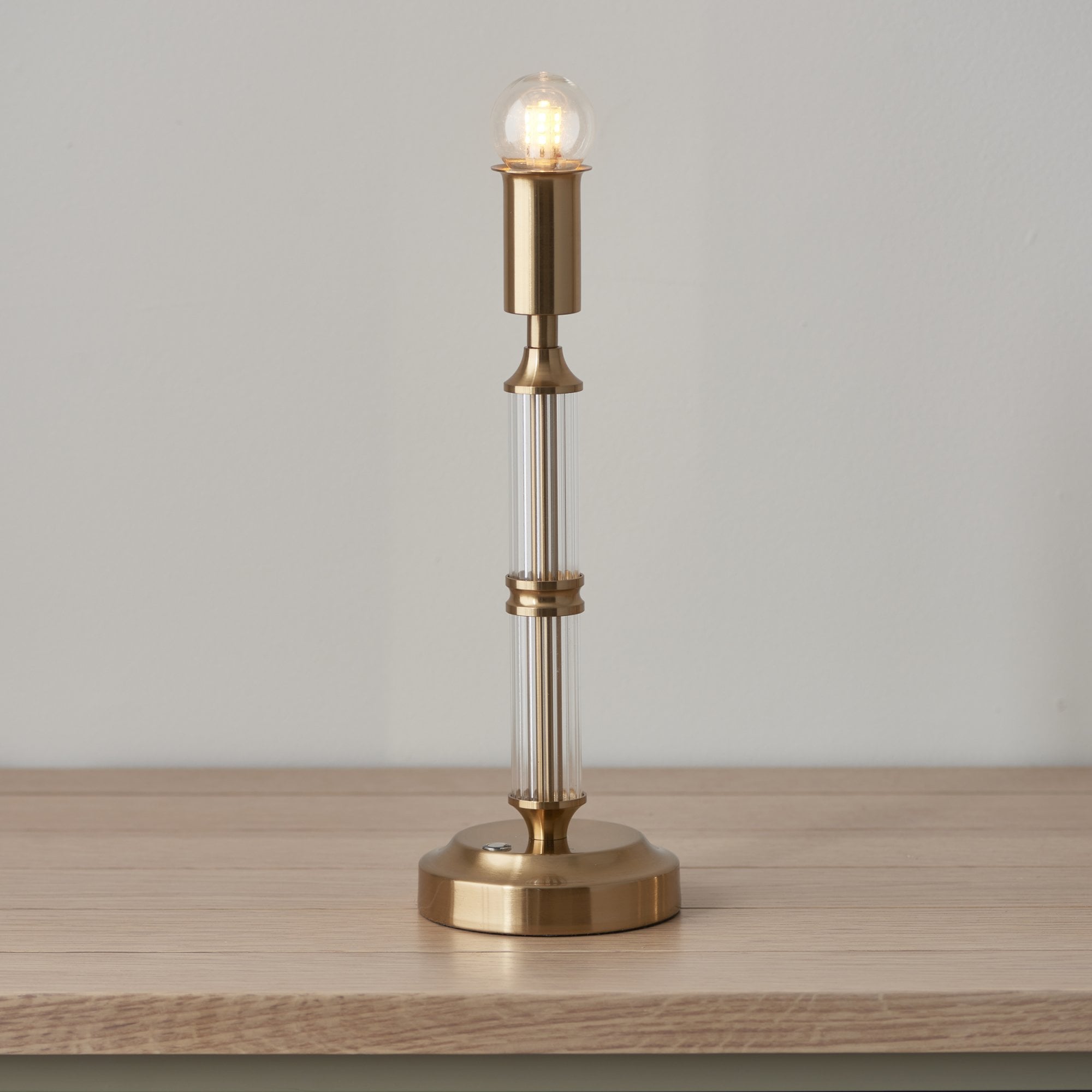 Endon Morton Rechargeable Single Light Table Lamp - Brushed Aged Brass Plate & Clear Acrylic