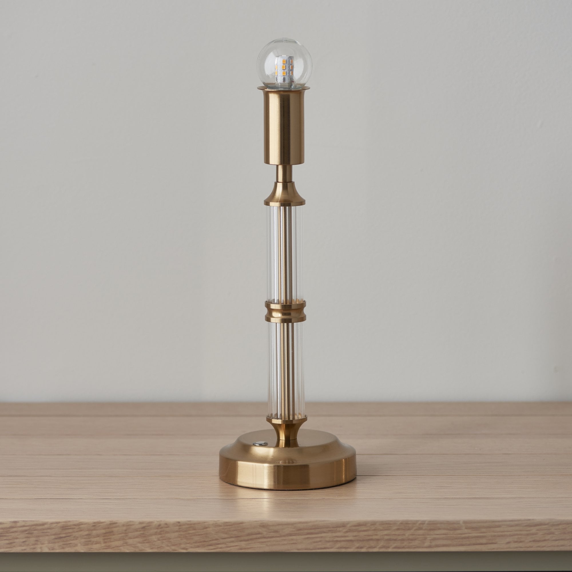 Endon Morton Rechargeable Single Light Table Lamp - Brushed Aged Brass Plate & Clear Acrylic