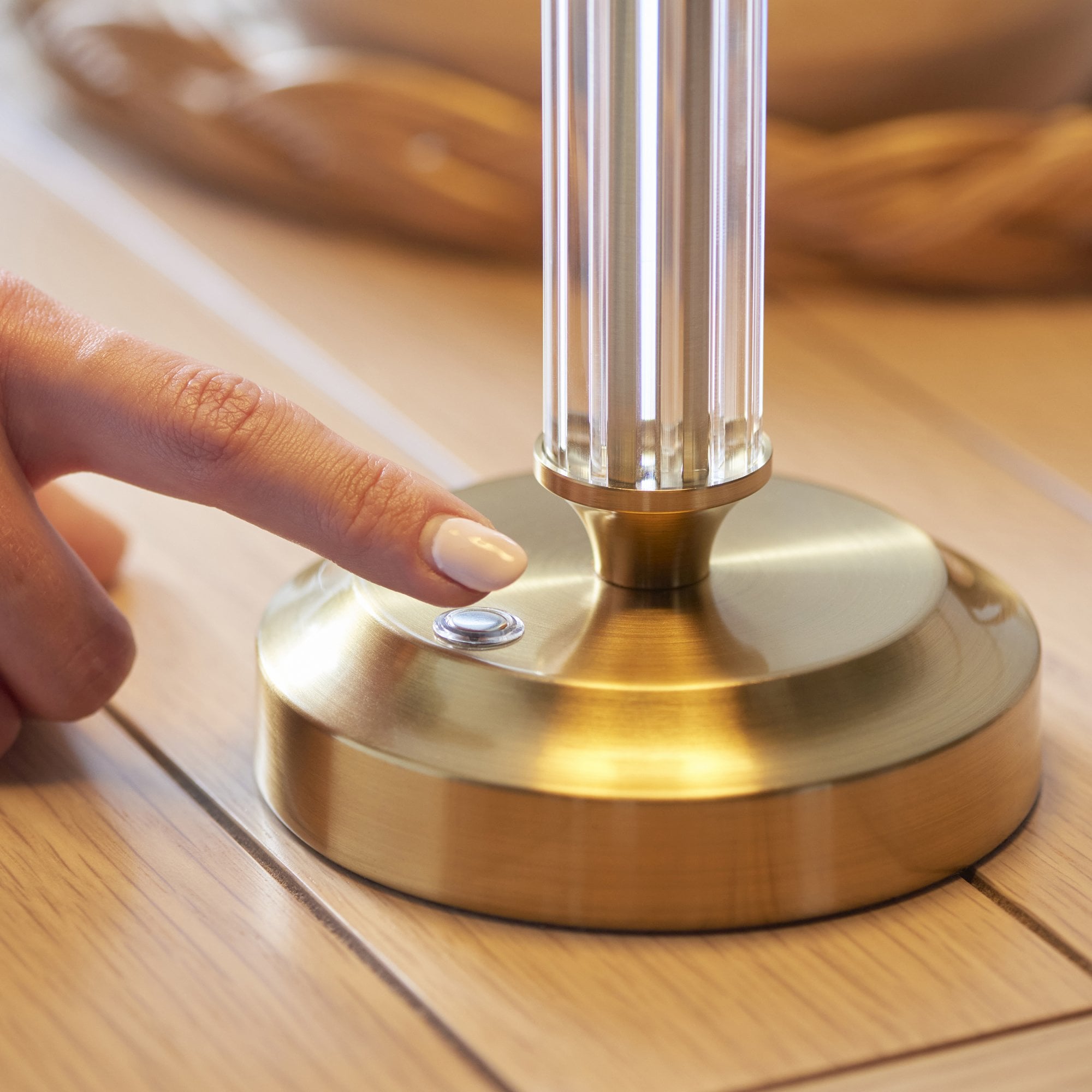 Endon Morton Rechargeable Single Light Table Lamp - Brushed Aged Brass Plate & Clear Acrylic