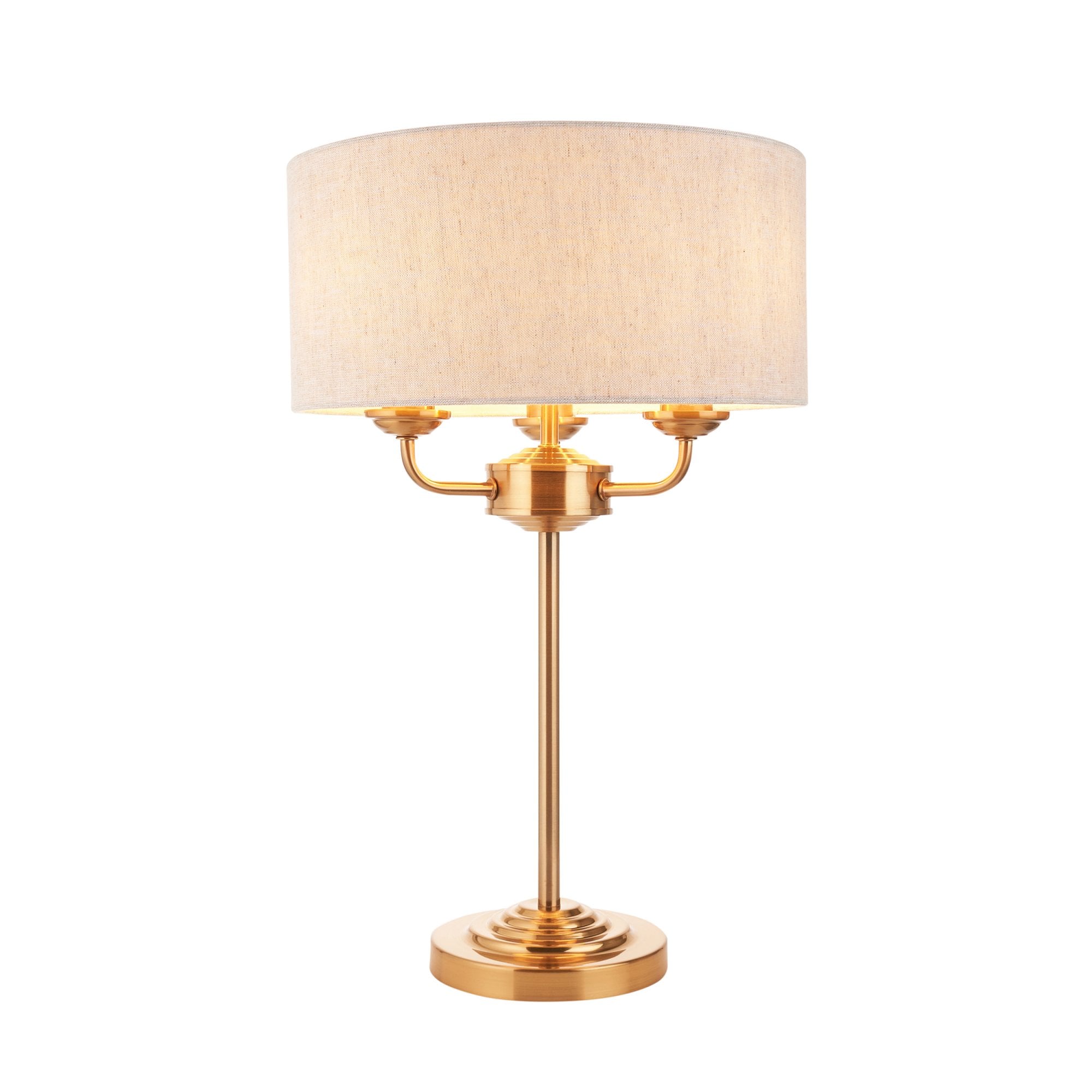 Endon Highclere 3 Light Table Lamp - Vintage Brass & Natural Linen
