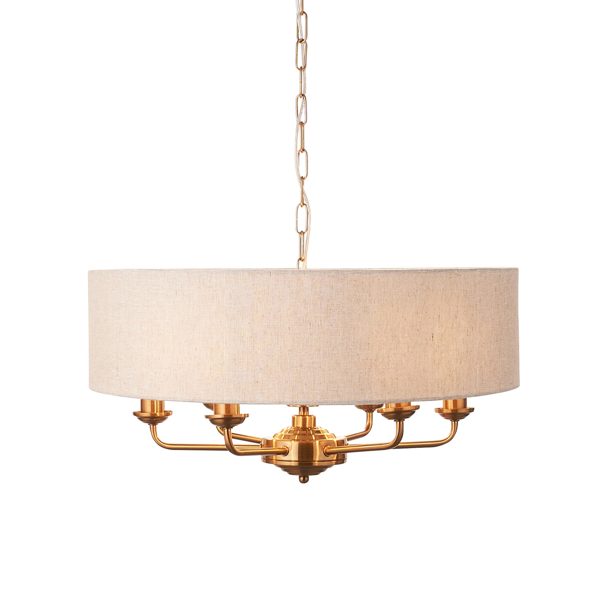 Endon Highclere 6 Light Pendant - Vintage Brass & Natural Linen