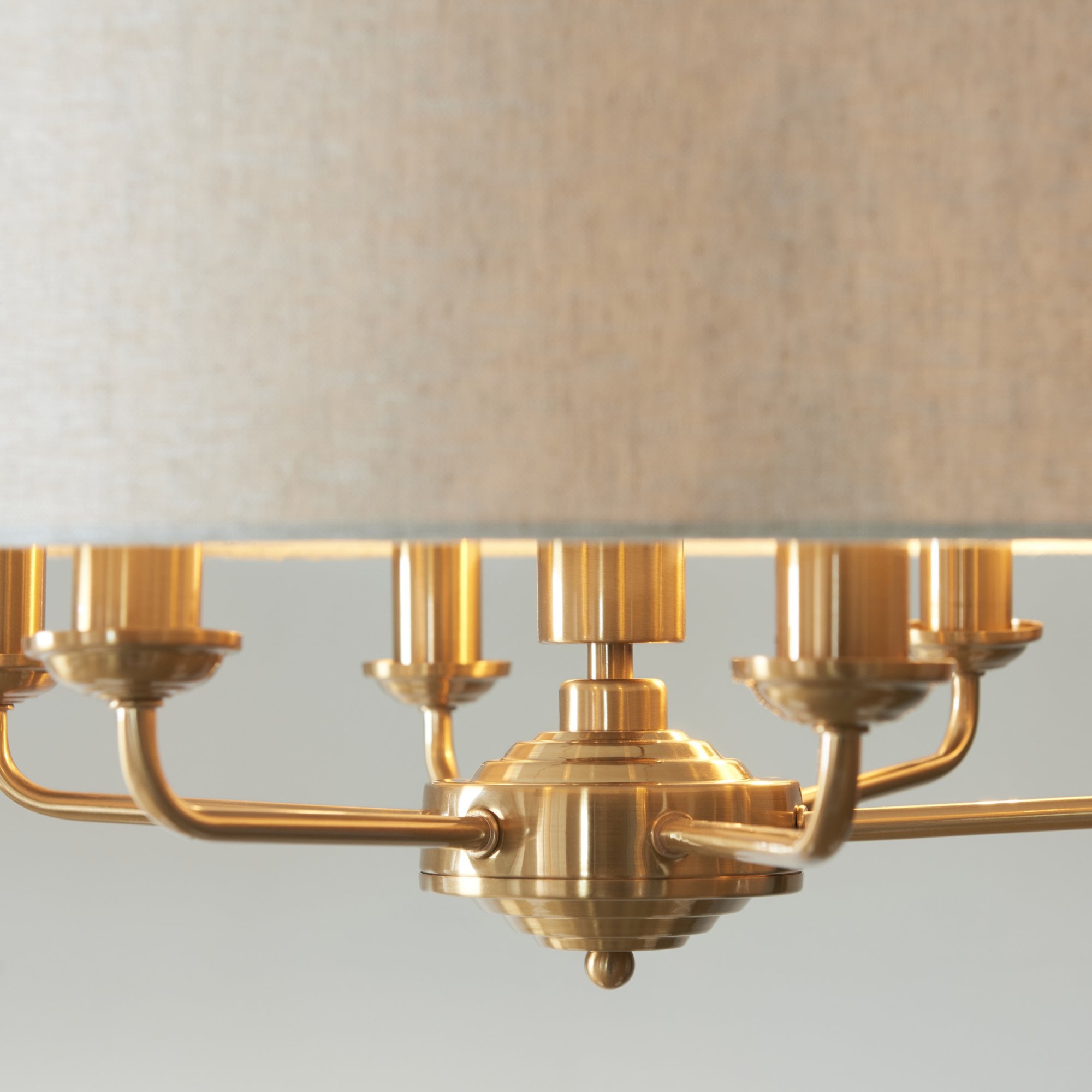 Endon Highclere 6 Light Pendant - Vintage Brass & Natural Linen