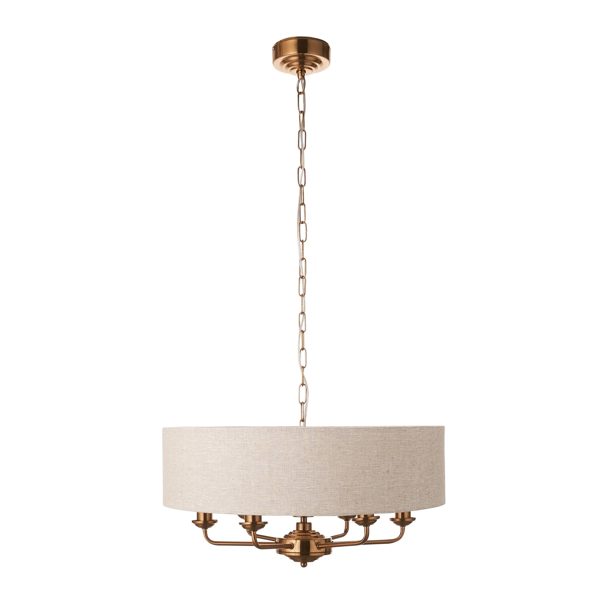 Endon Highclere 6 Light Pendant - Vintage Brass & Natural Linen