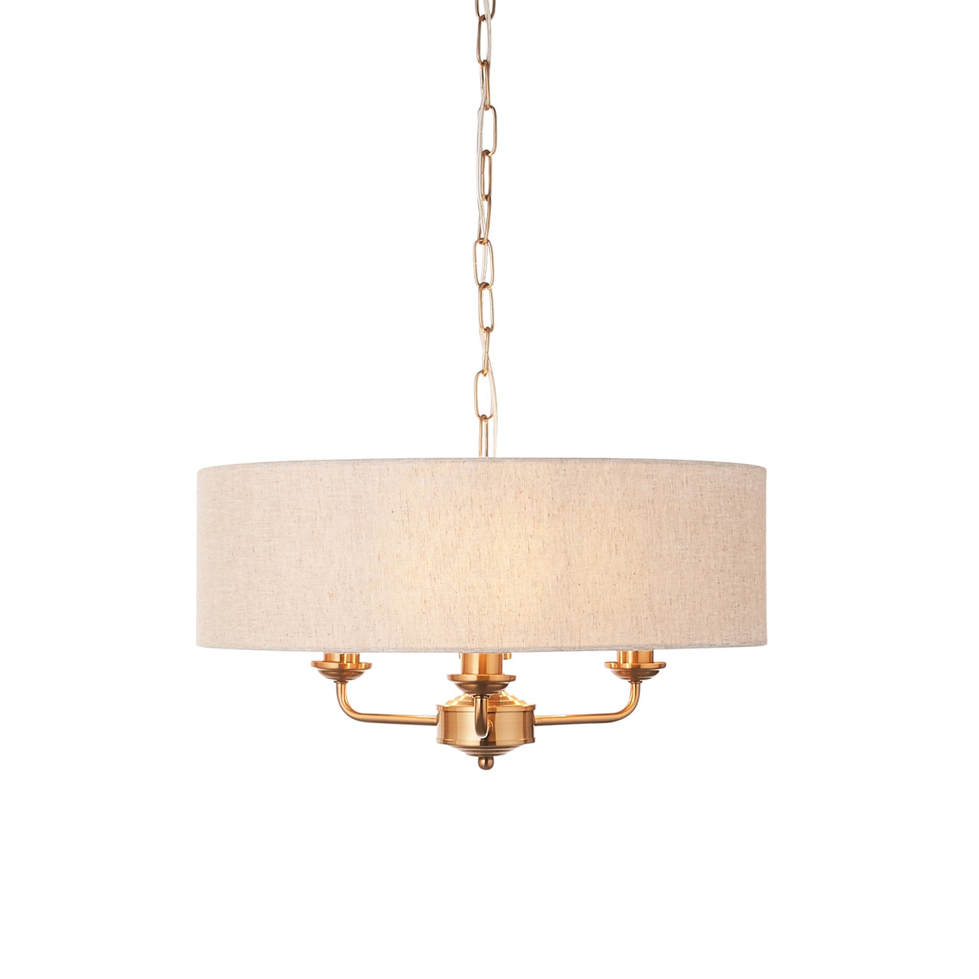 Endon Highclere 3 Light Pendant - Vintage Brass & Natural Linen