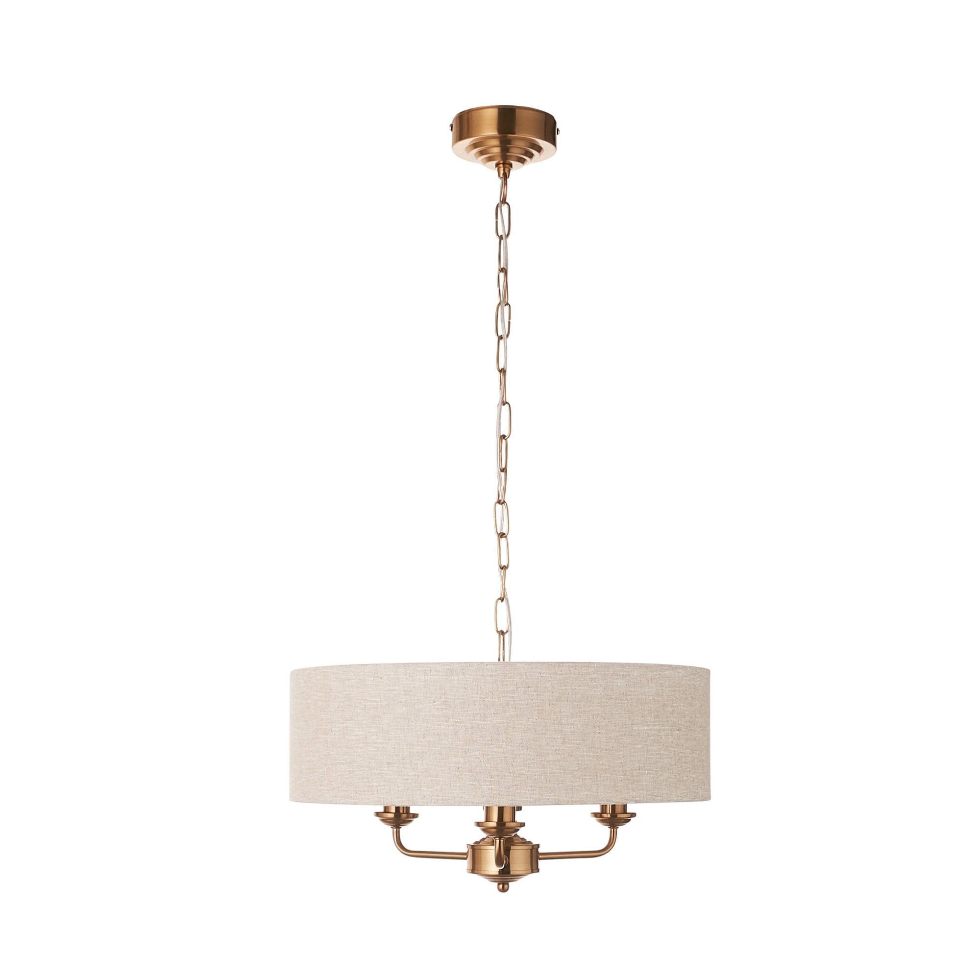 Endon Highclere 3 Light Pendant - Vintage Brass & Natural Linen