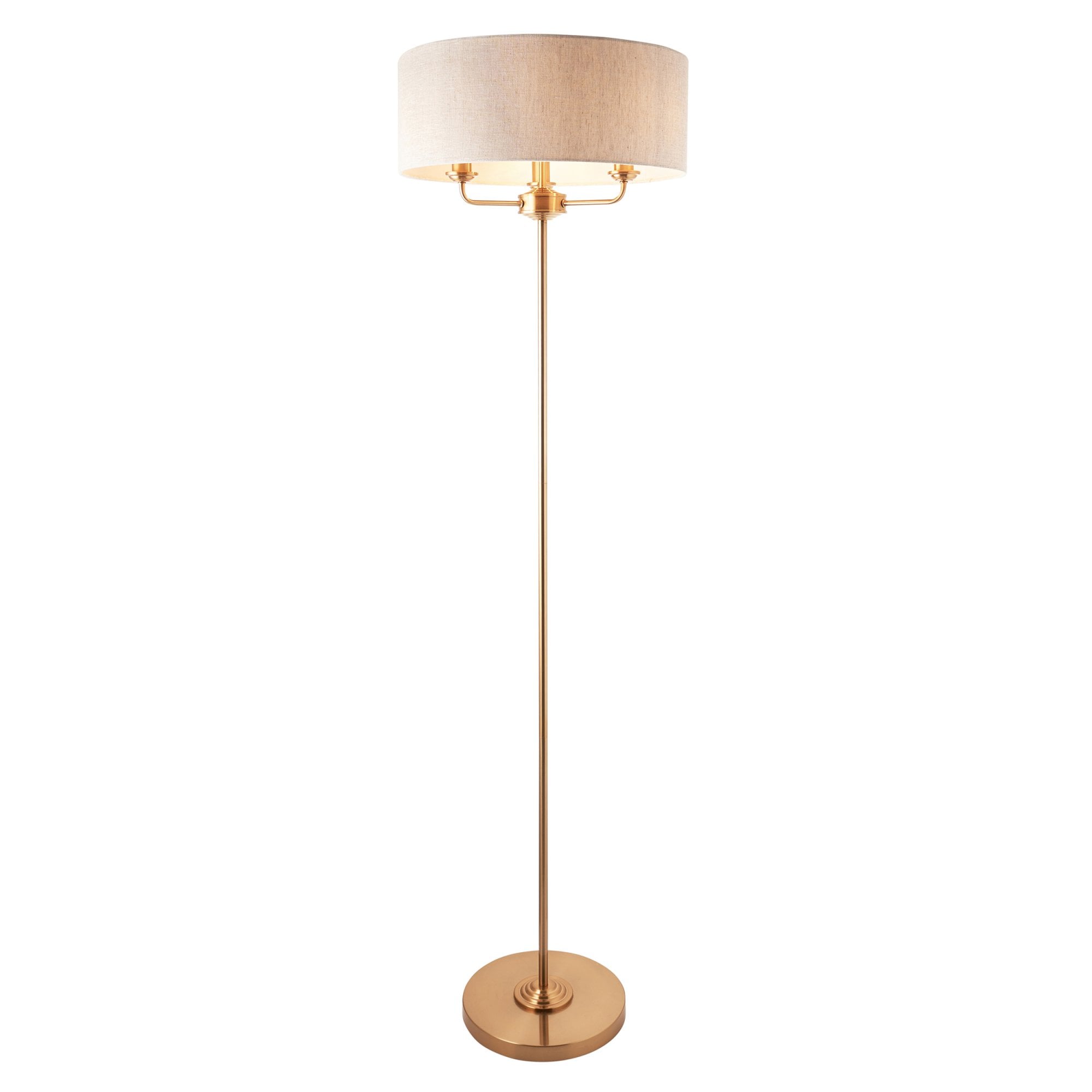 Endon Highclere 3 Light Floor - Vintage Brass & Natural Linen