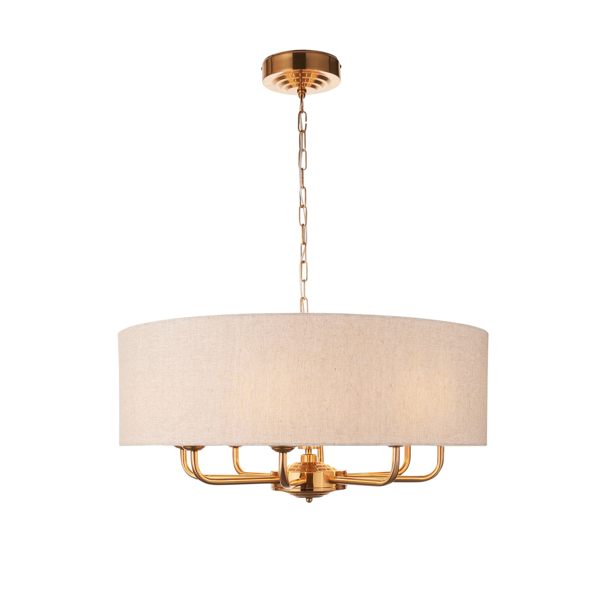 Endon Highclere 8 Light Pendant - Vintage Brass & Natural Linen