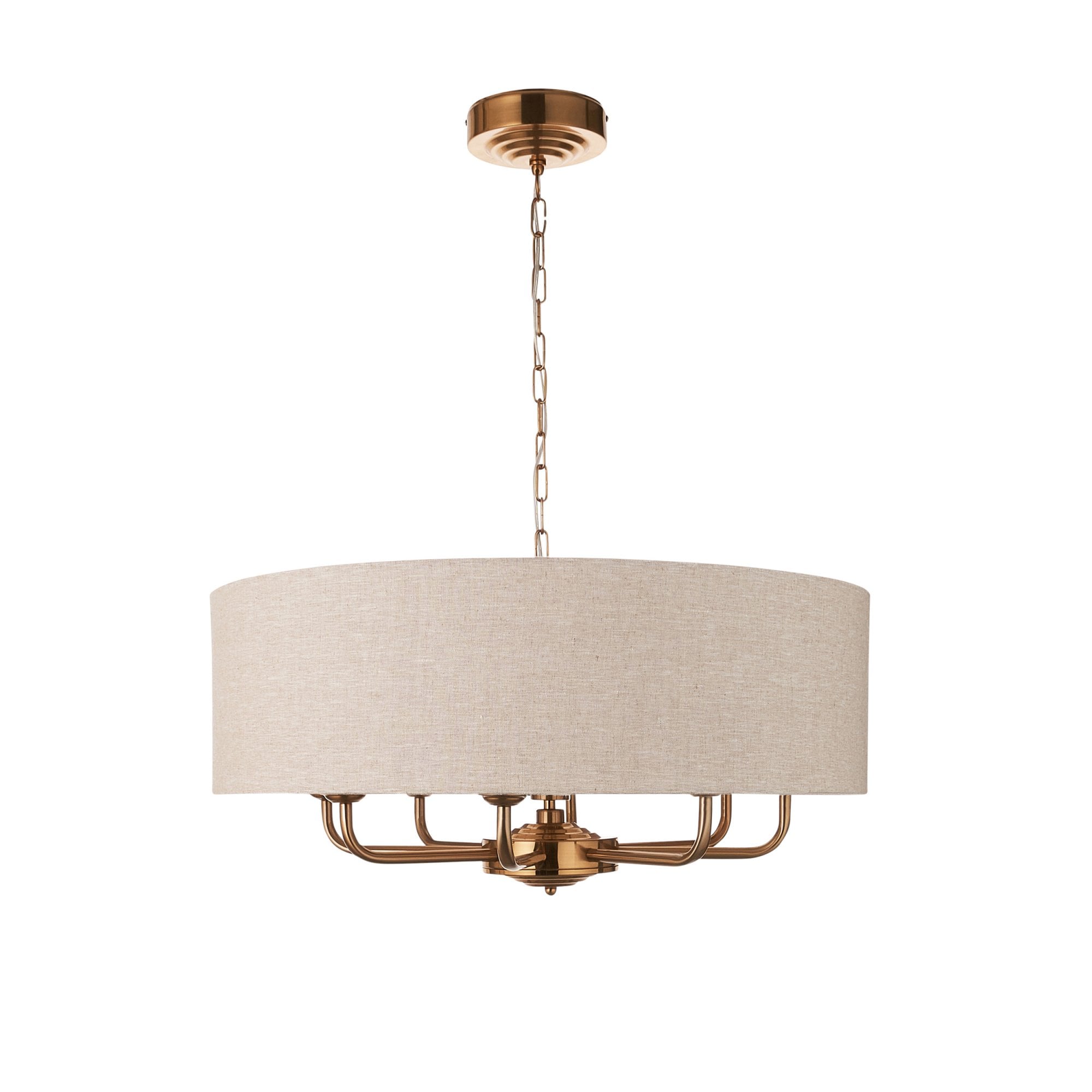 Endon Highclere 8 Light Pendant - Vintage Brass & Natural Linen