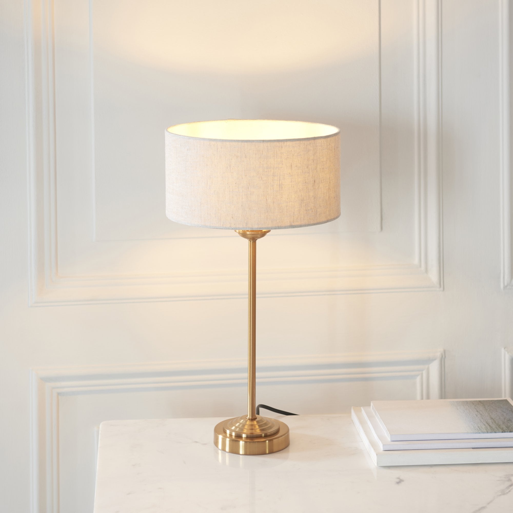 Endon Highclere Single Light Table Lamp - Vintage Brass & Natural Linen