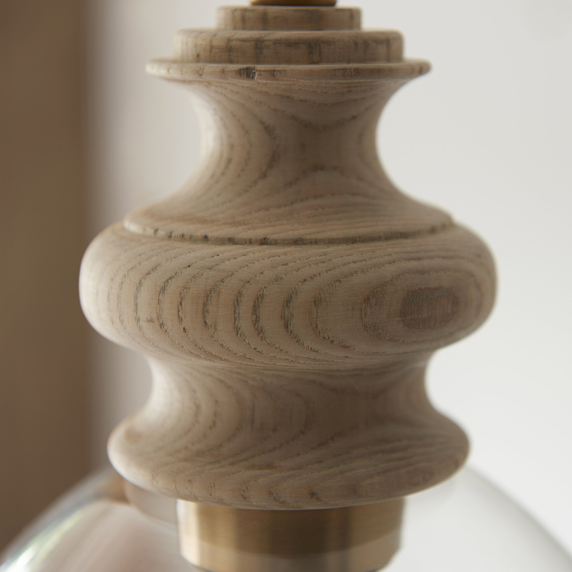 Endon Cotswold Single Light Pendant - Natural Ash, Brushed Aged Brass Plate & Clear Glass