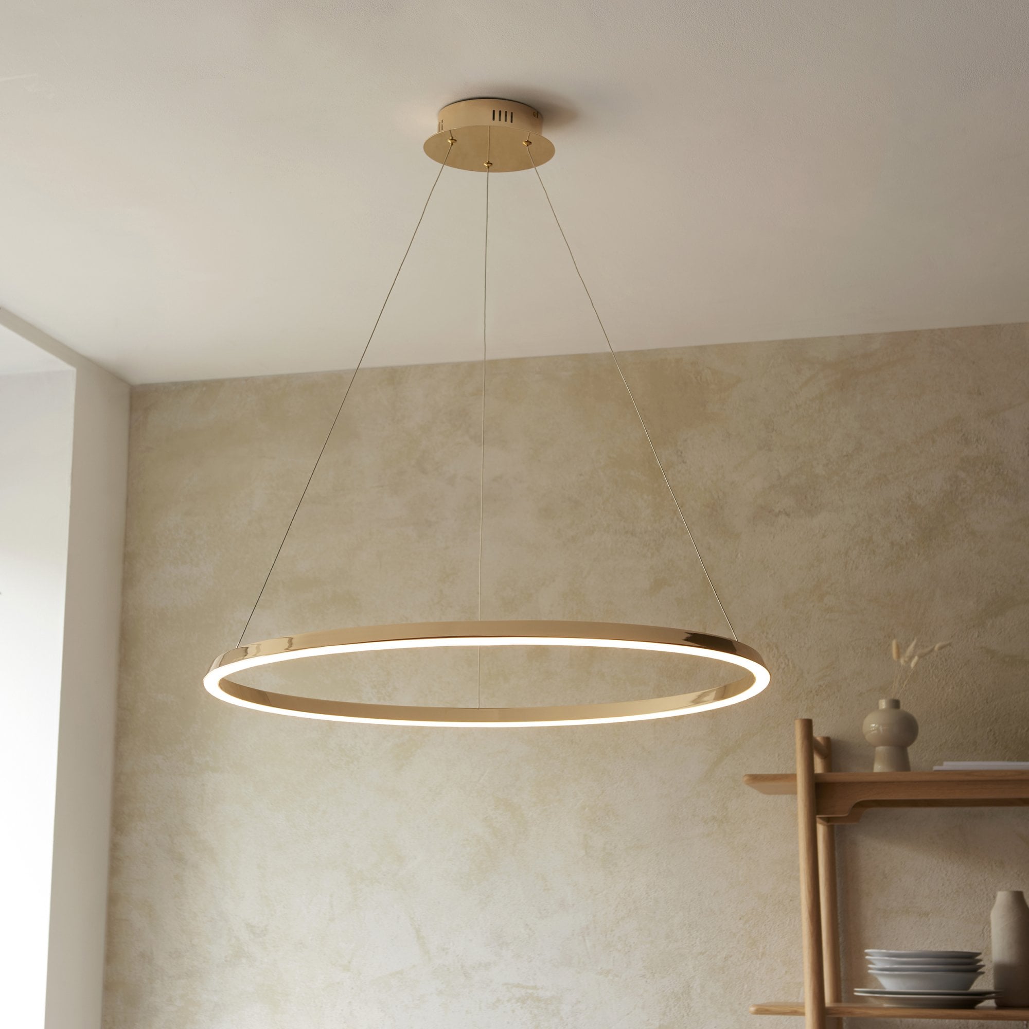Endon Staten Single Light Pendant - French Gold Finish & White Silicone