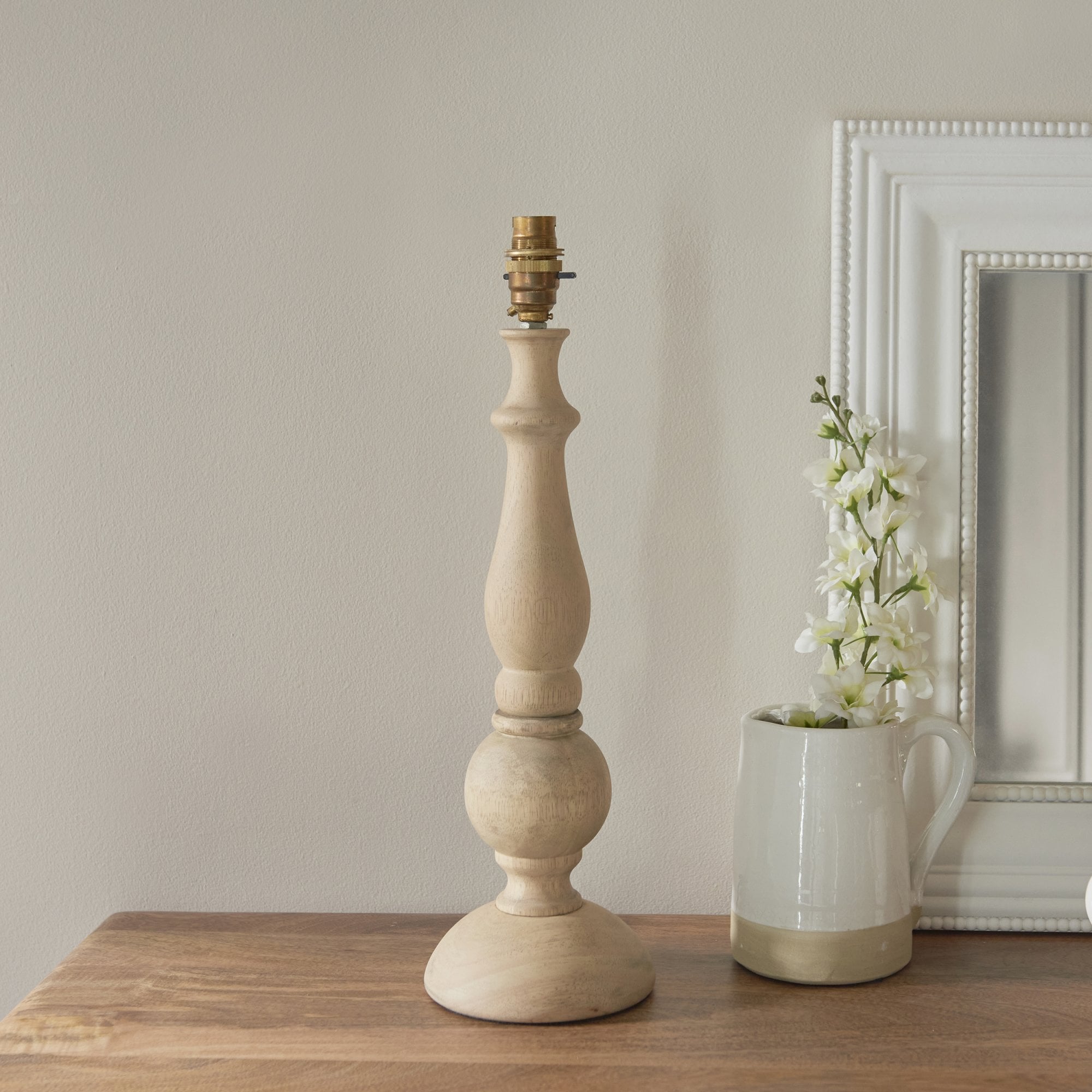 Endon Hidcote Single Light Table Lamp - Natural Wood & Brushed Aged Brass Plate